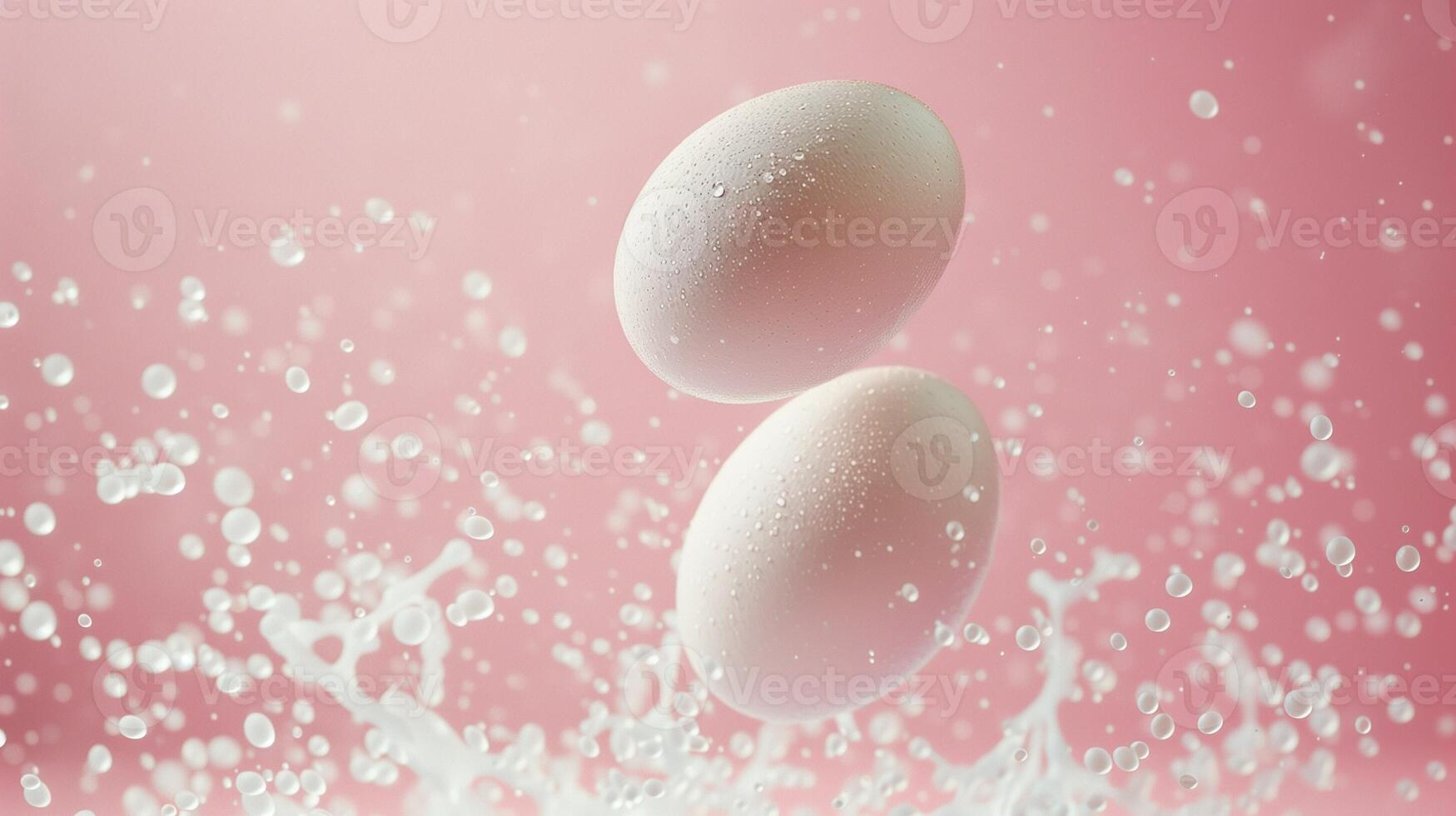 Two ggg chicken flying in water with bubble for animal product poster photo