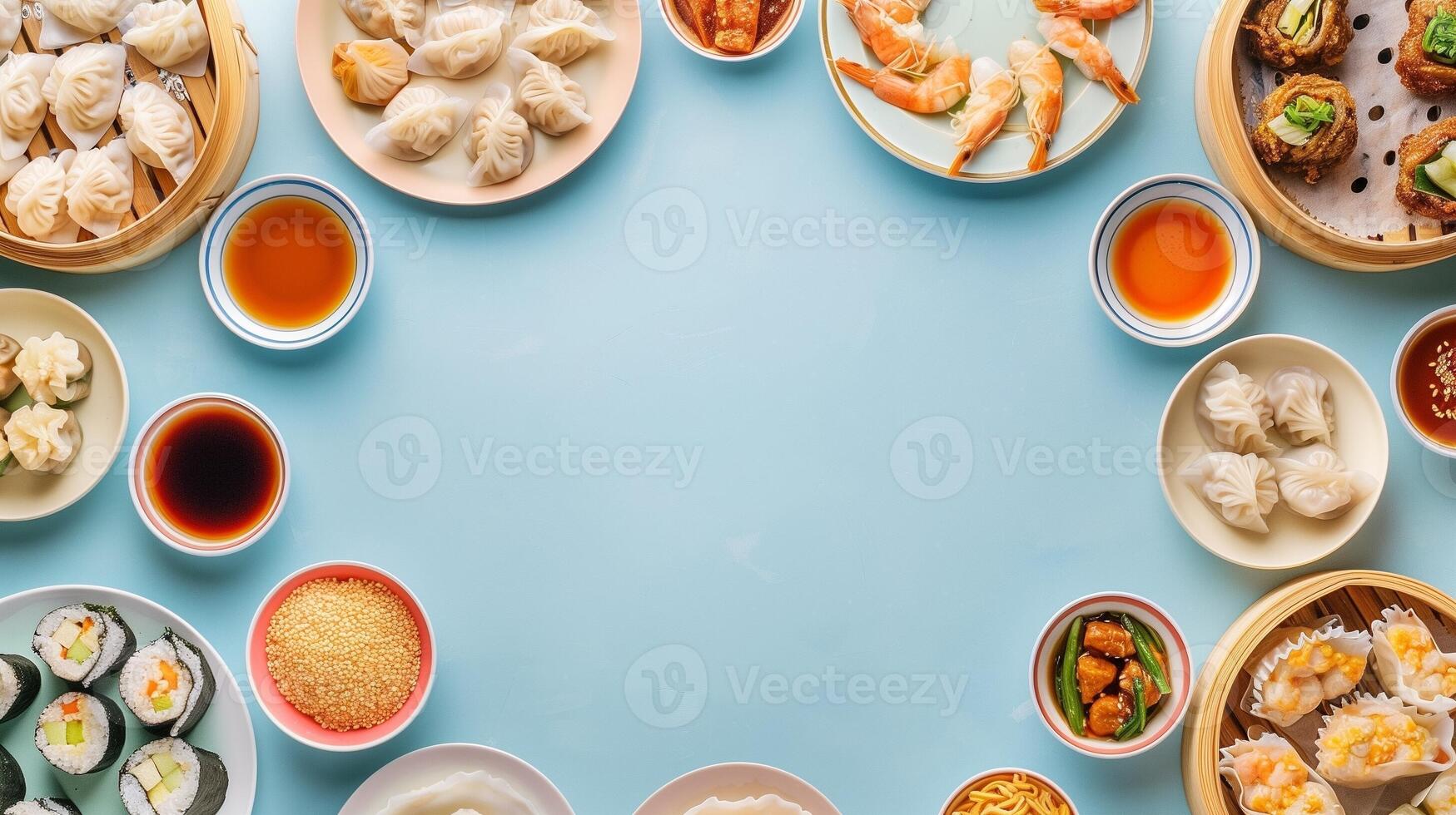 Traditional food dim sum and variation circular arrangement steamed food photo