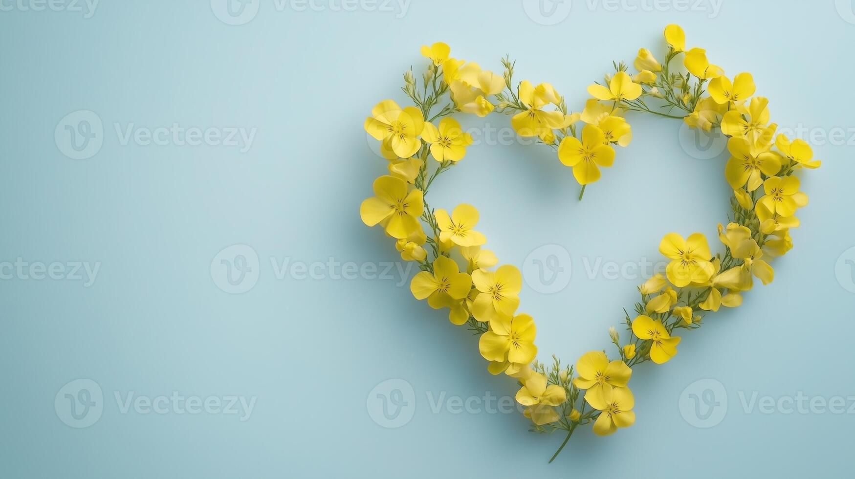Canola flower arranged in the shape of a heart blank copy space photo