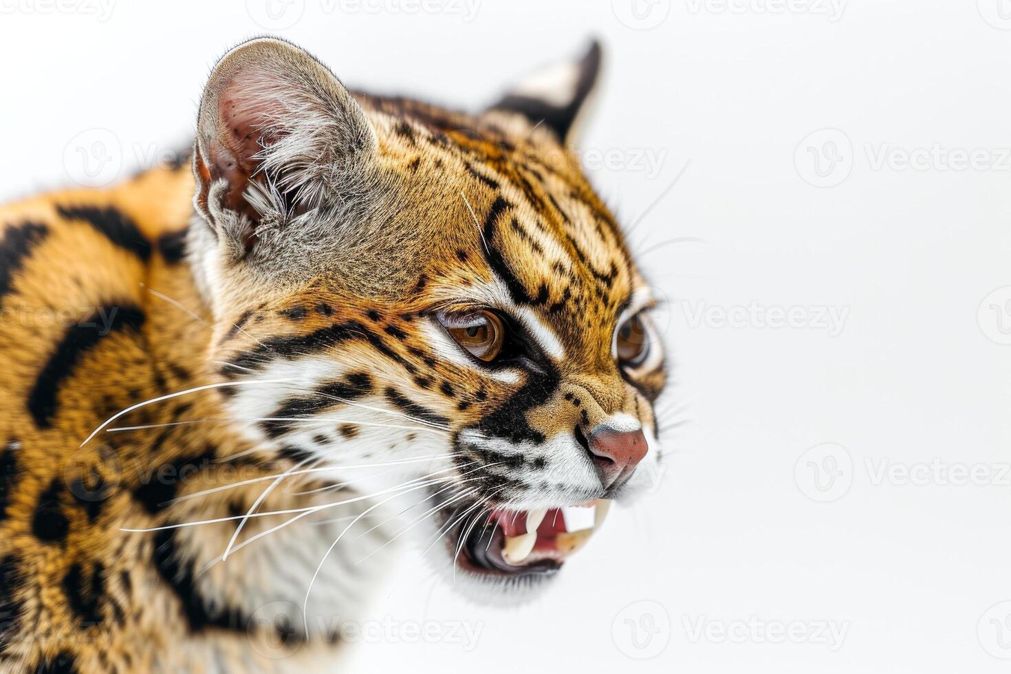 A close up of a cat with its mouth open photo