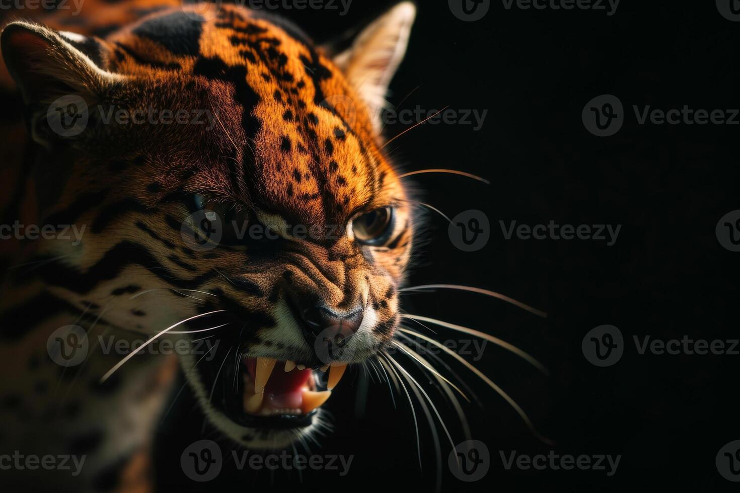 A close up of a cat with its mouth open photo