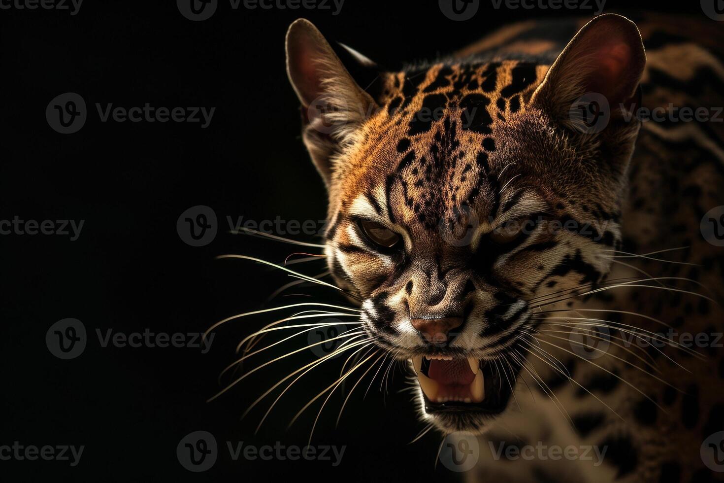 A close up of a cat with its mouth open photo