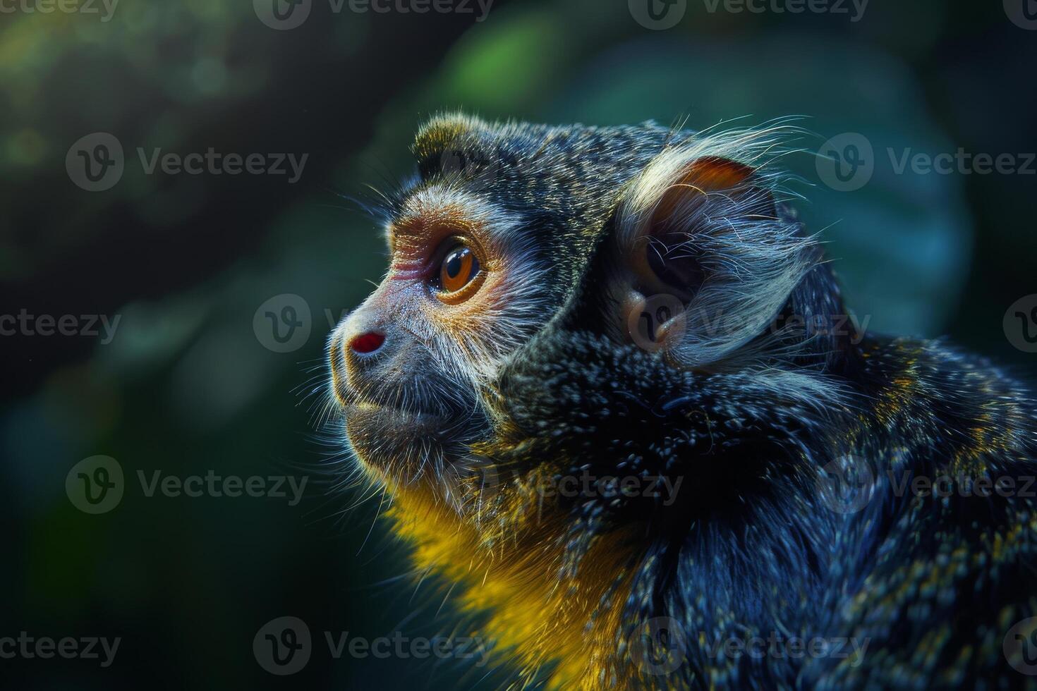A monkey with a yellow and black face photo