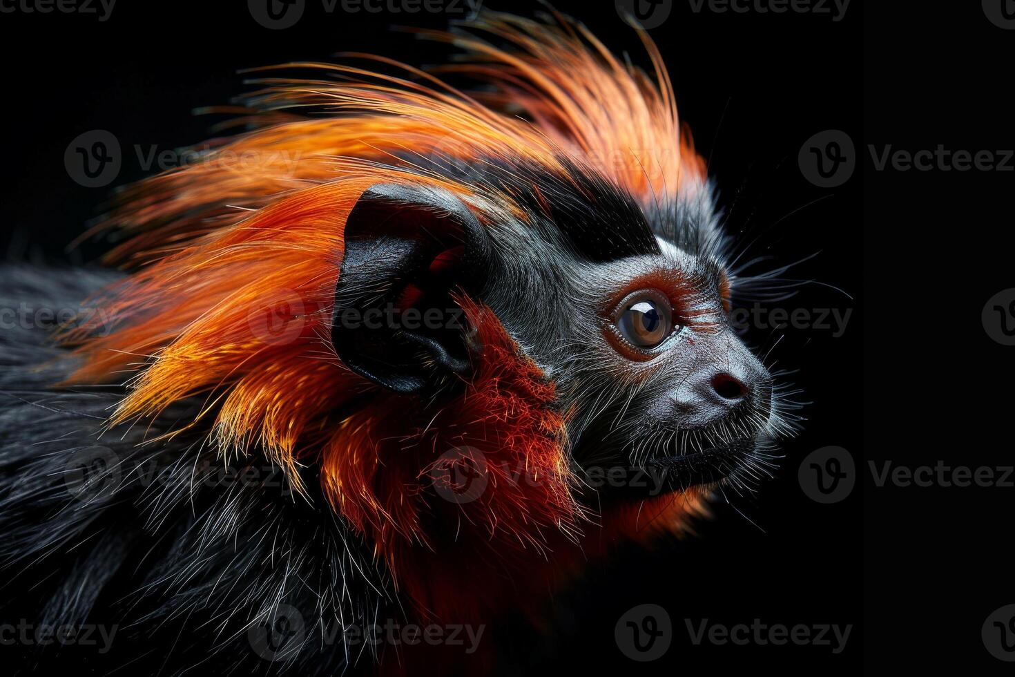 A monkey with orange hair and a black background photo