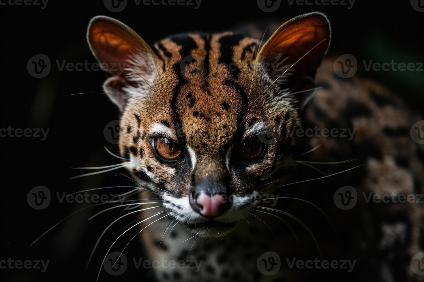 A close up of a cat with dark background photo
