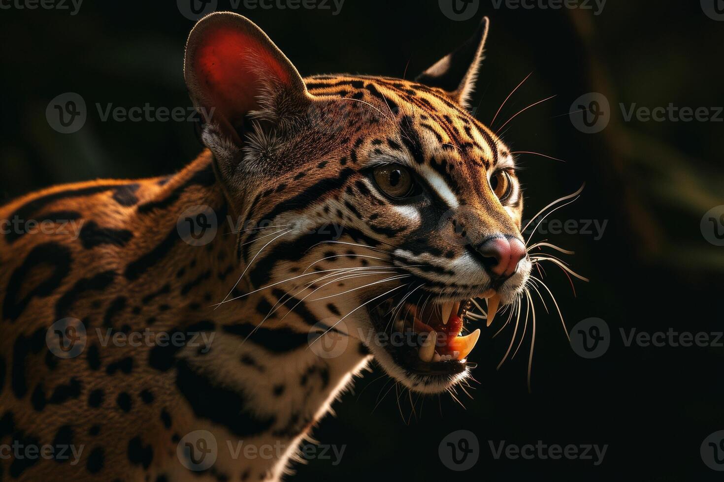 A close up of a cat with its mouth open photo