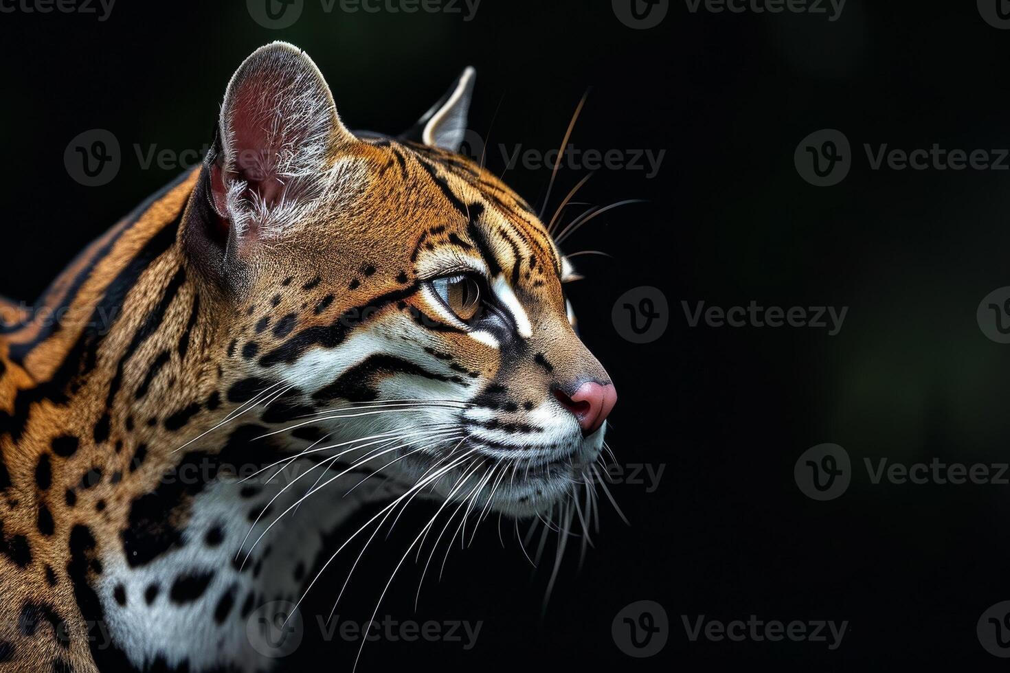 A close up of a cat with a dark background photo
