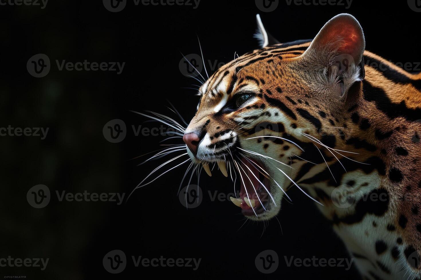 A close up of a cat with its mouth open photo