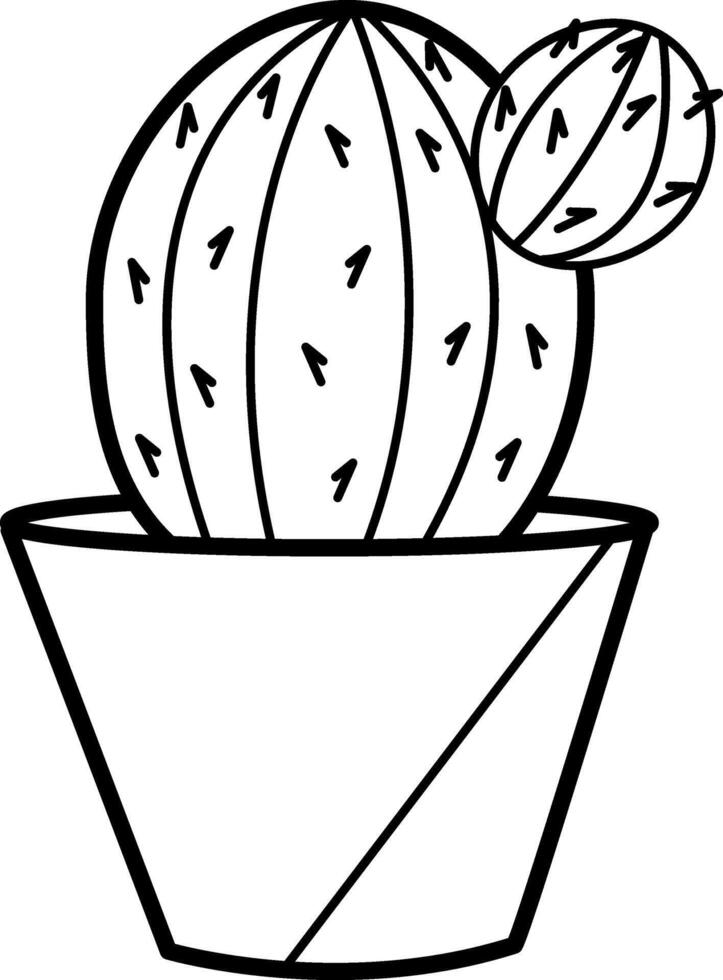 Cactus in a Flower Pot for Coloring. Illustration Exotic Tropical Cactus vector