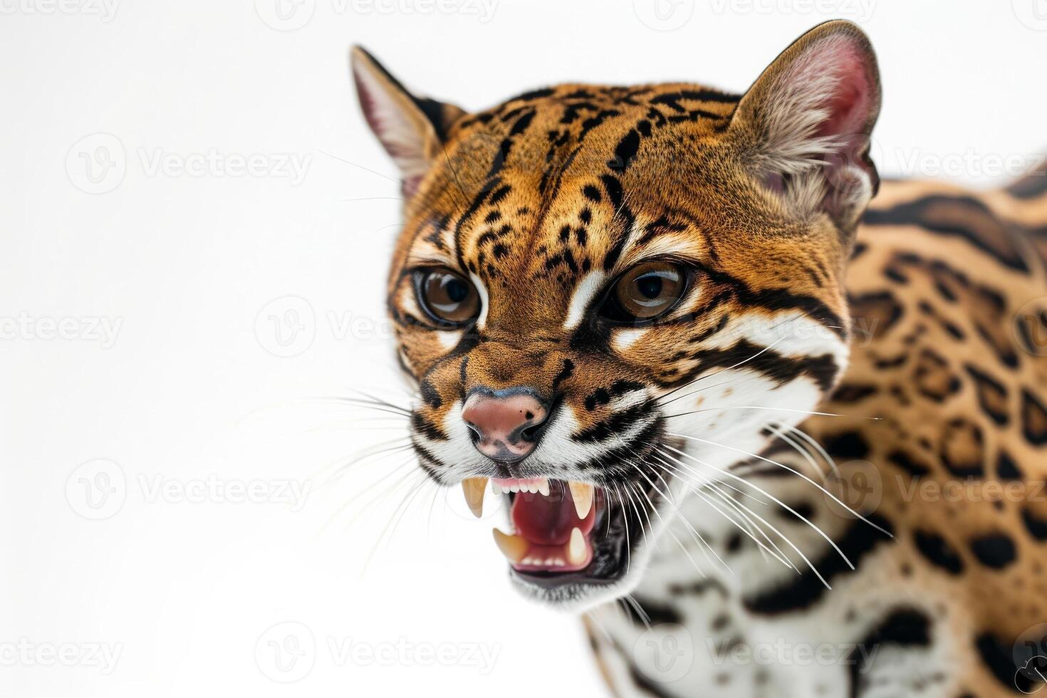 A close up of a leopard with its mouth open photo