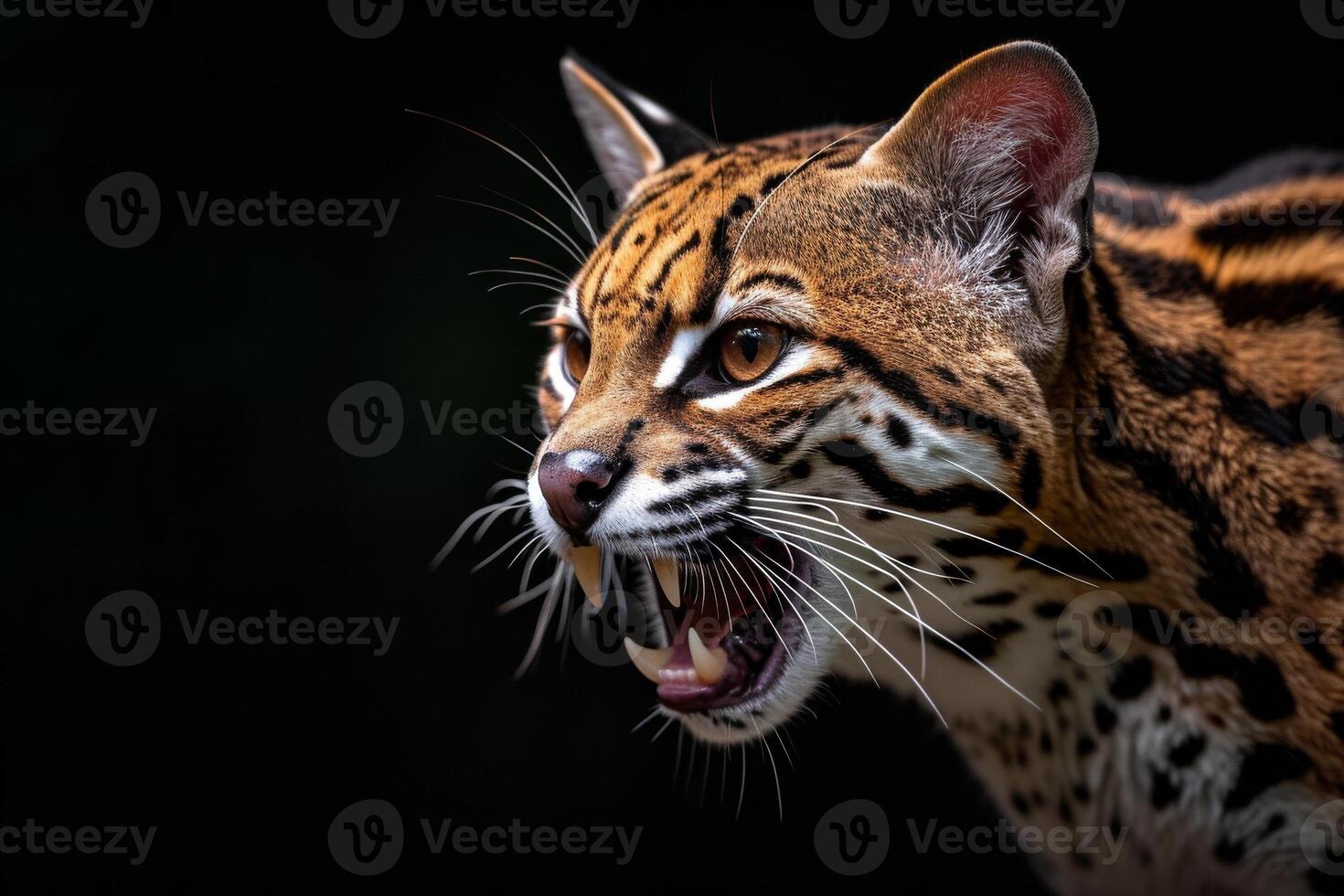 A close up of a cat with its mouth open photo
