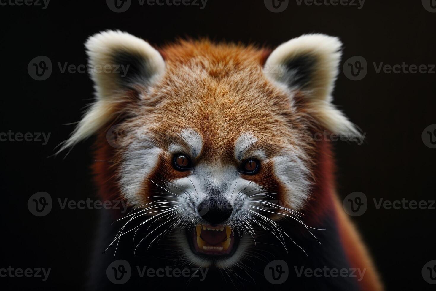 A red panda with its mouth open photo