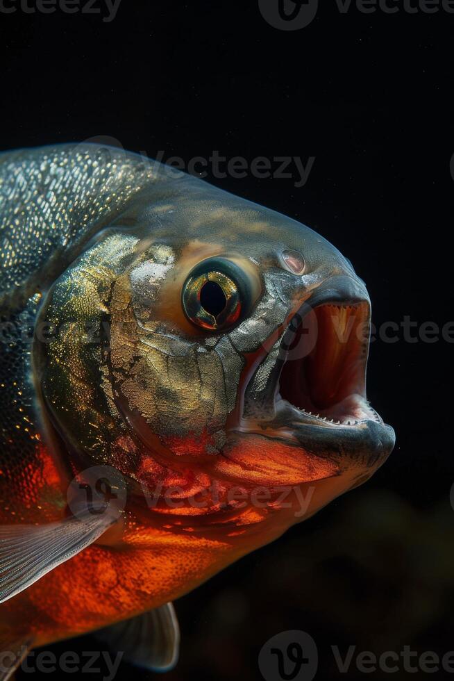 A close up of a fish with its mouth open photo