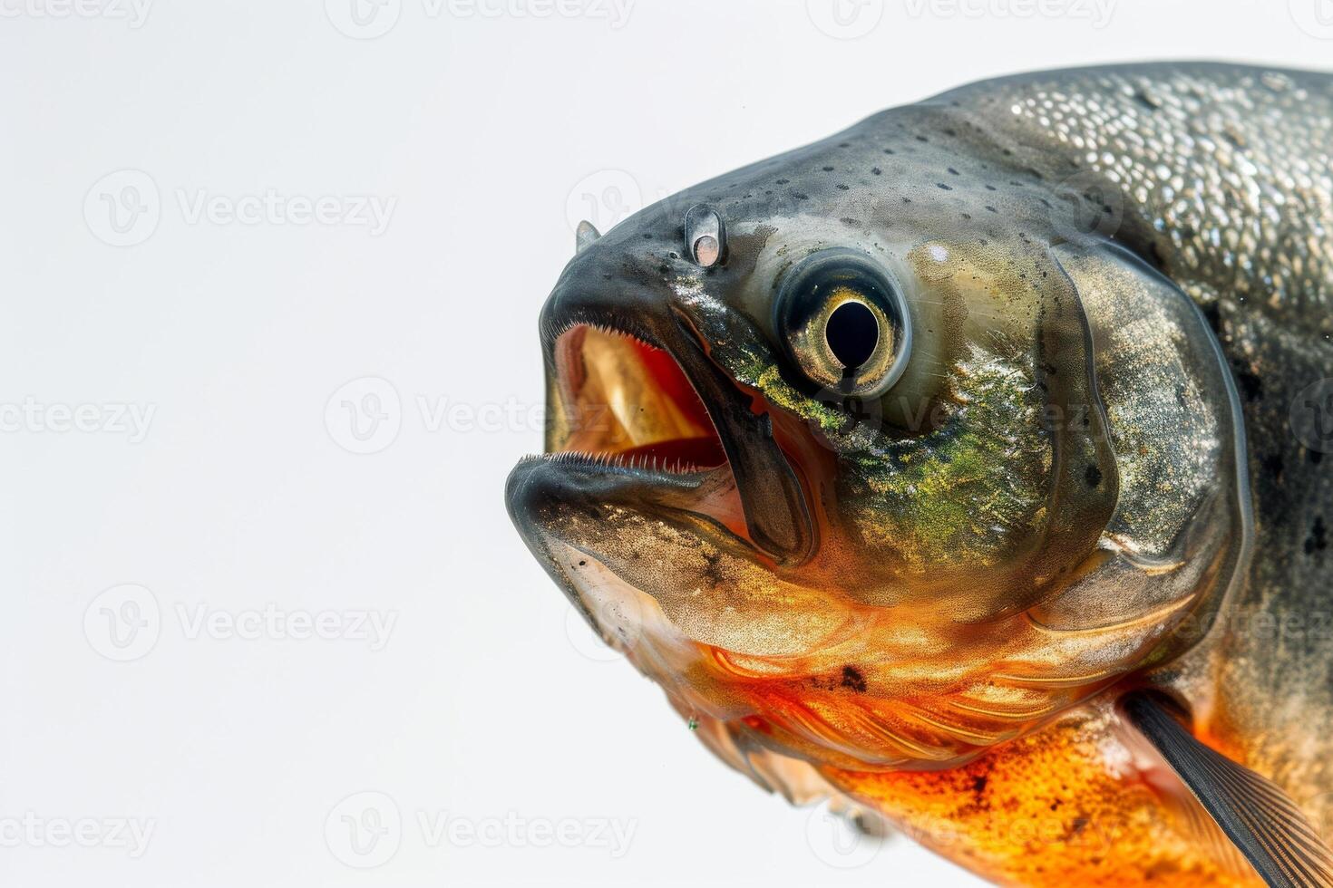 A close up of a fish with its mouth open photo