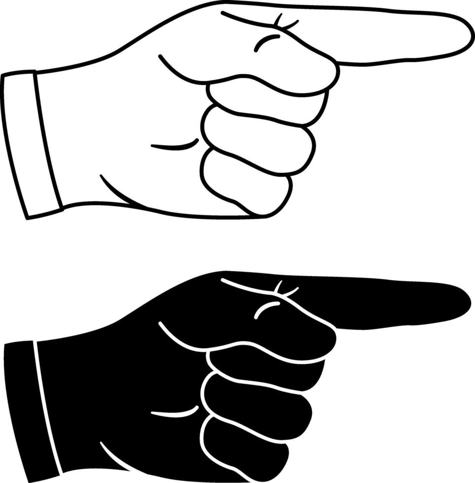 Black and White Index Finger Icons. Cartoon Gesture of Hand Pointing Finger. illustration. vector