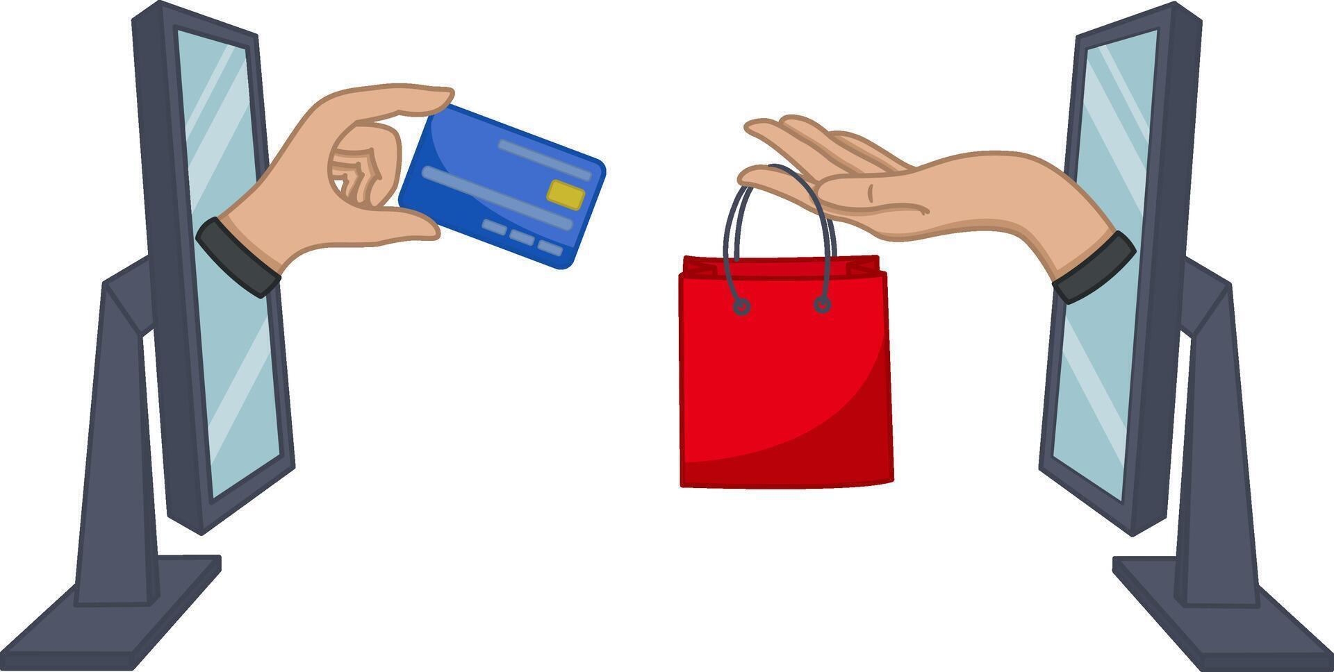 Payment for Purchases by Bank Card Online. Internet Trade. Electronic Payment for Goods Using a Computer and Credit Card. Business and Finance. illustration vector