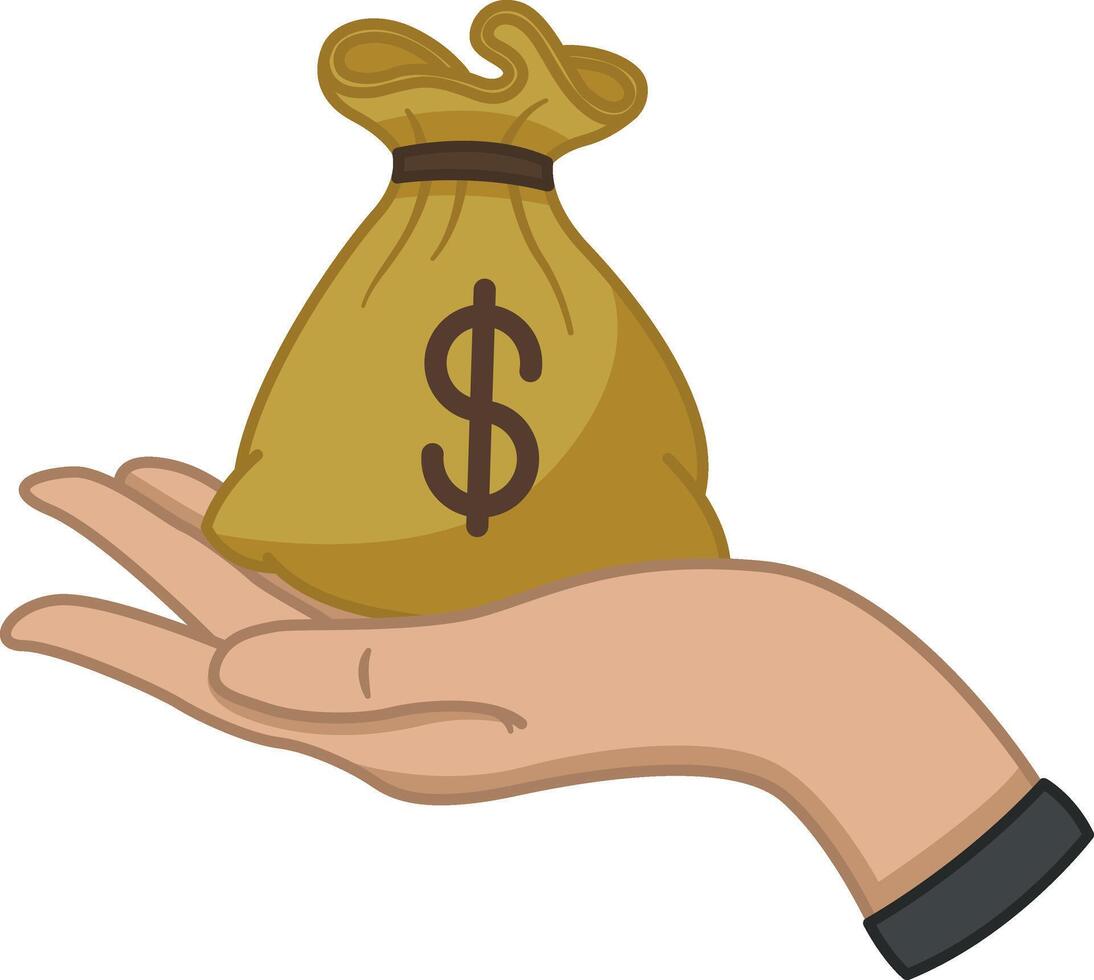 Bag with Dollars on the Palm. Money Insurance Symbol. Bank Loan Concept, Sponsorship Donation. Business and Finance. illustration vector
