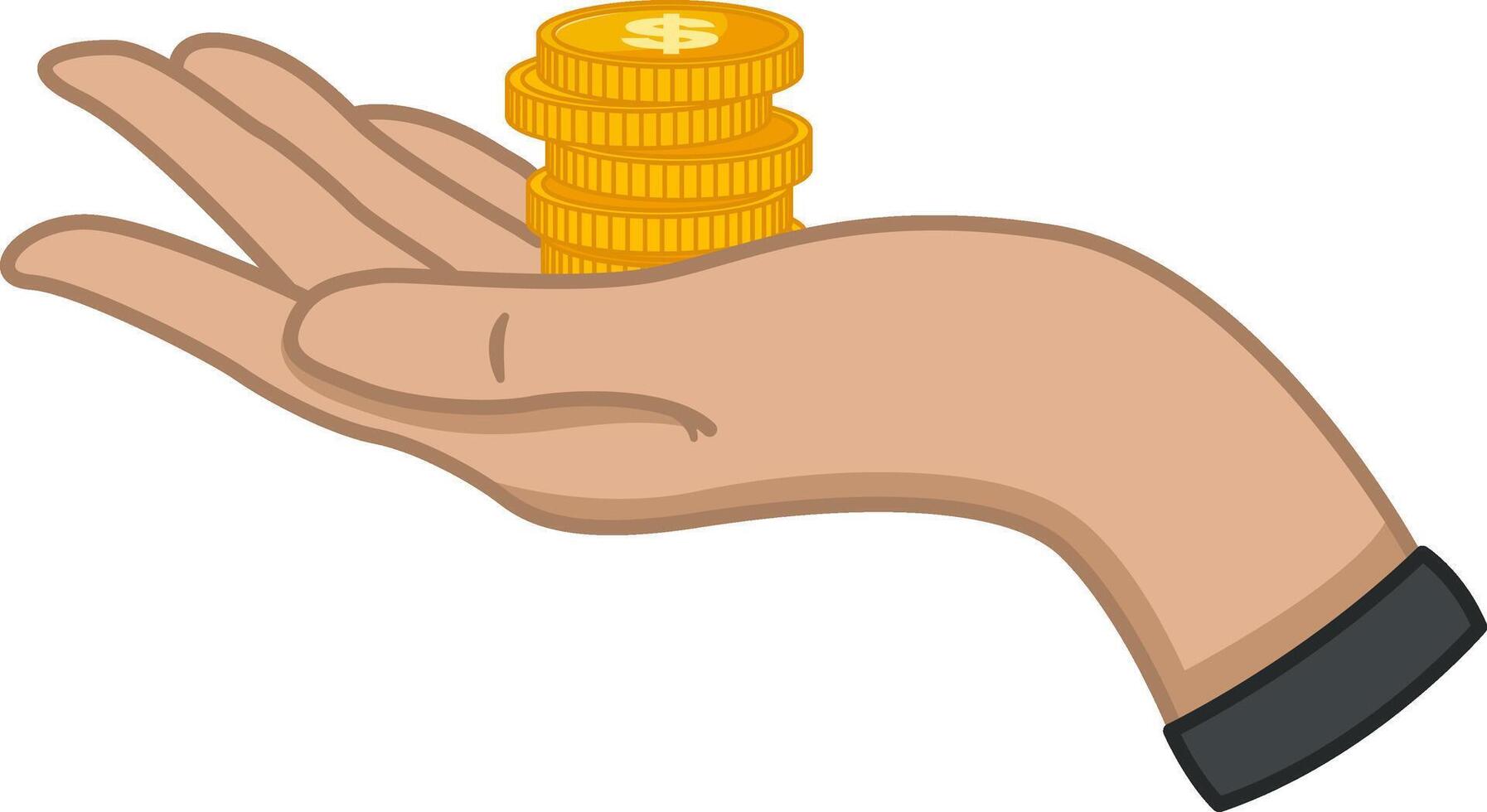 Stack of Dollar Coins on Palm. Money symbol. Currency. Business and Finance Concept. Earnings and Income. vector