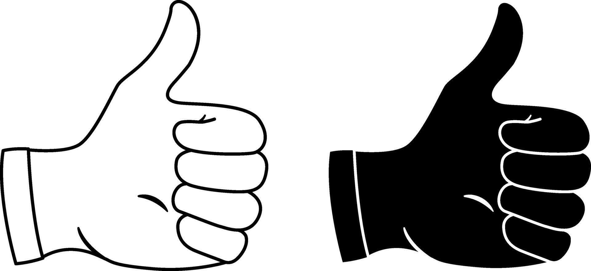 Black and White Thumb Up. Thumbs Up Icons. A Positive Gesture of Approval, Support, Likes, and a Job Well Done. Hand Gesture. illustration. vector