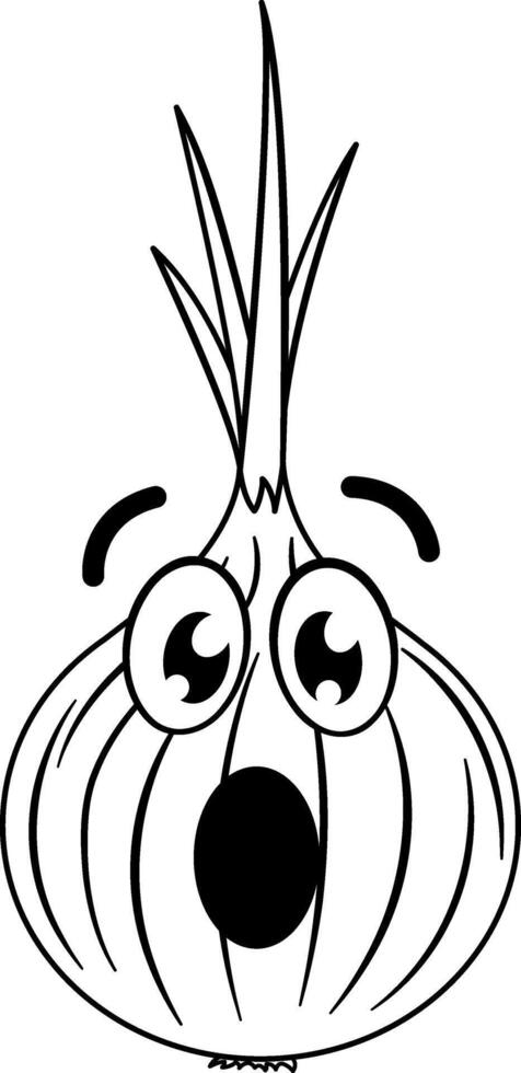 Face of Surprised Onion for Coloring. Illustration of Funny Cartoon Character vector