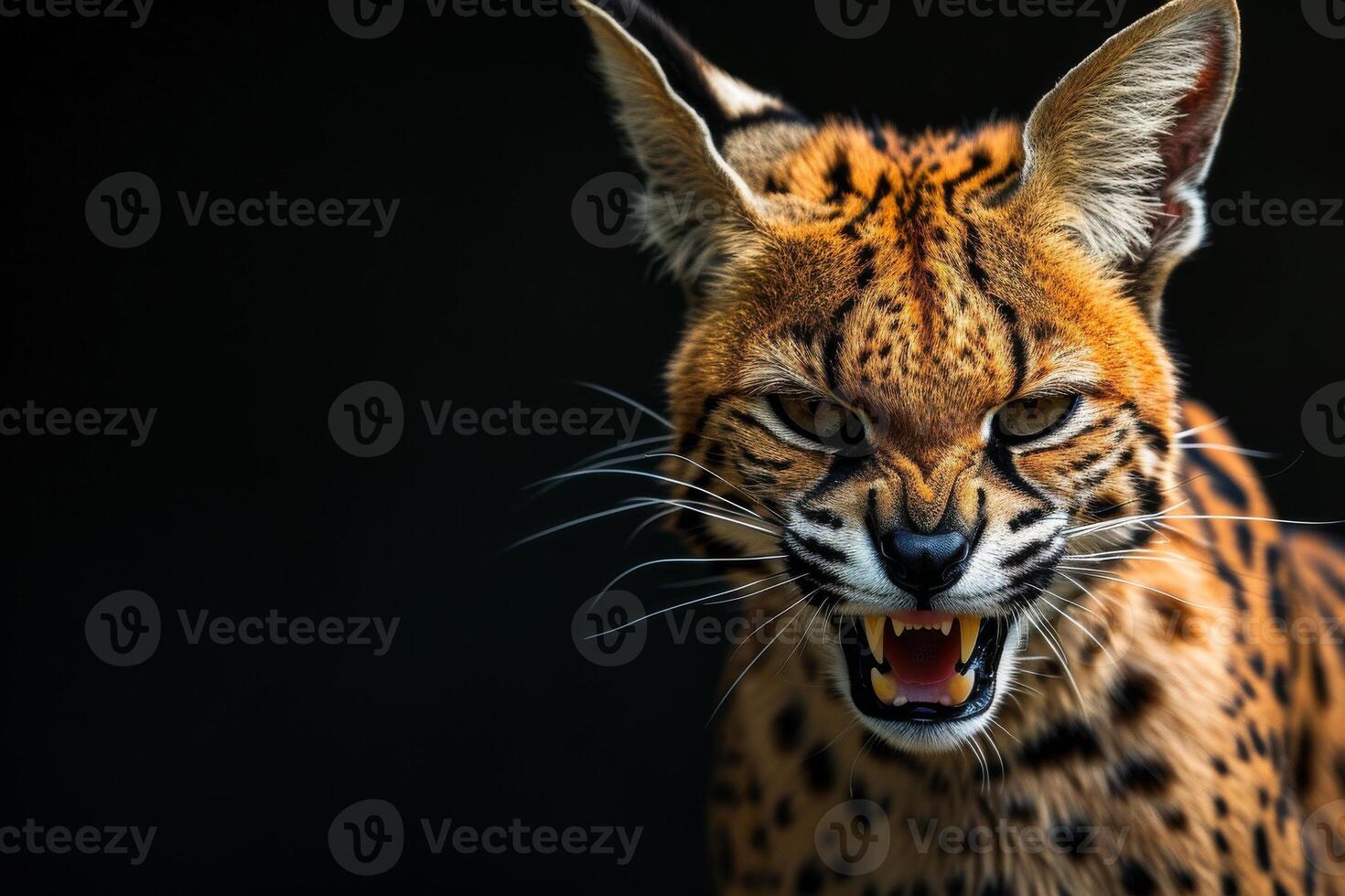 A close up of a cat with its mouth open photo