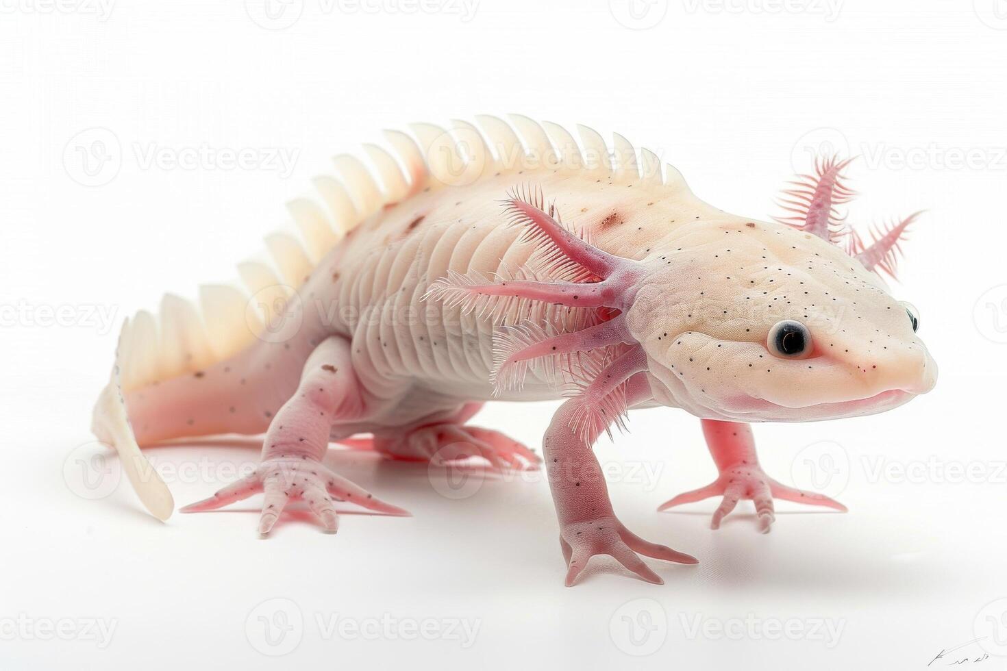 An axolotl is standing on its hind legs photo
