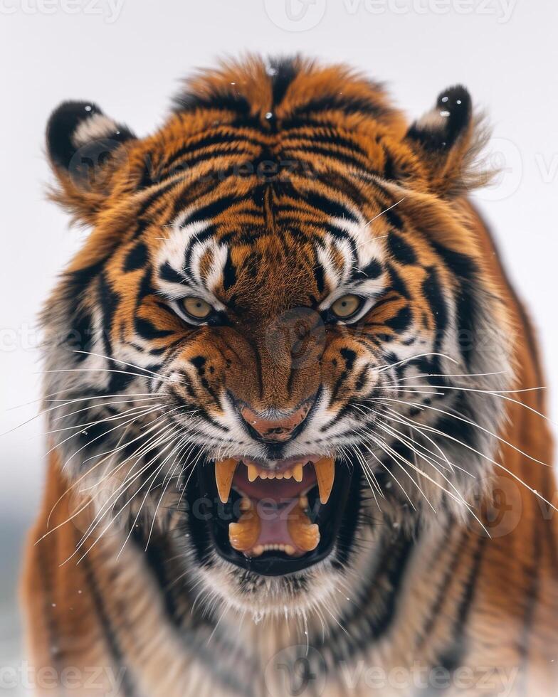 A tiger with its mouth open and teeth showing photo