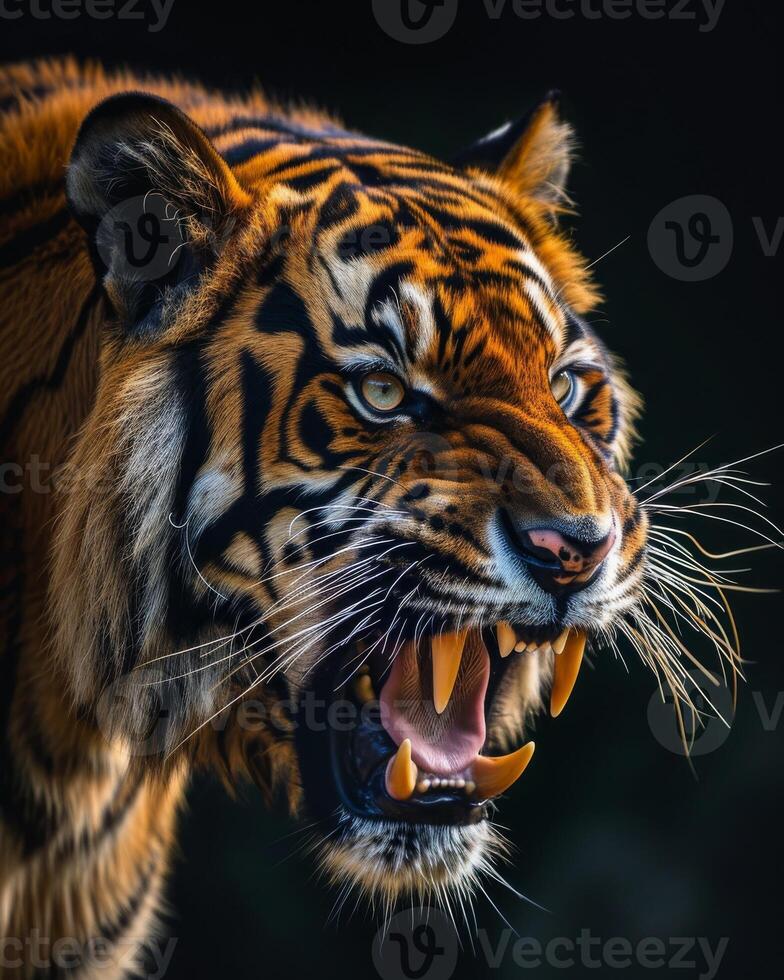 A tiger with its mouth open and teeth showing photo