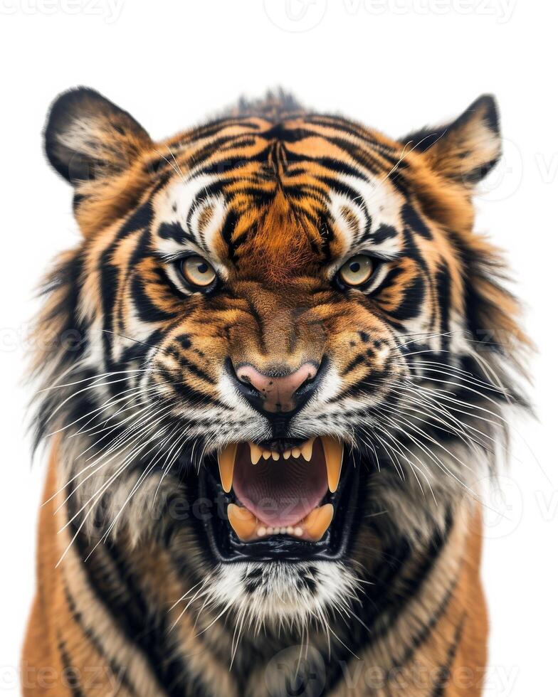 A tiger with its mouth open and teeth showing photo