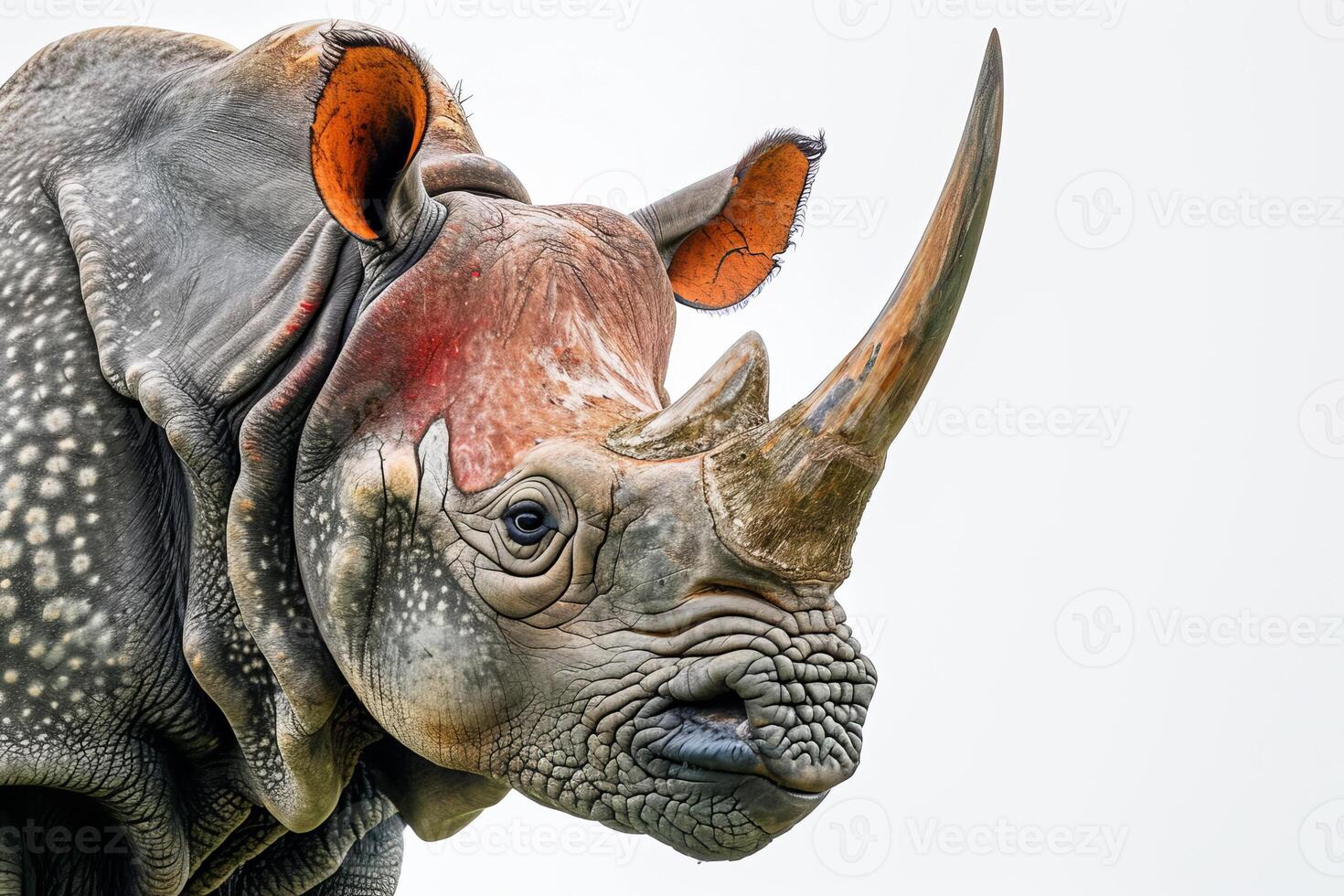A rhinoceros with a long horn on its head photo