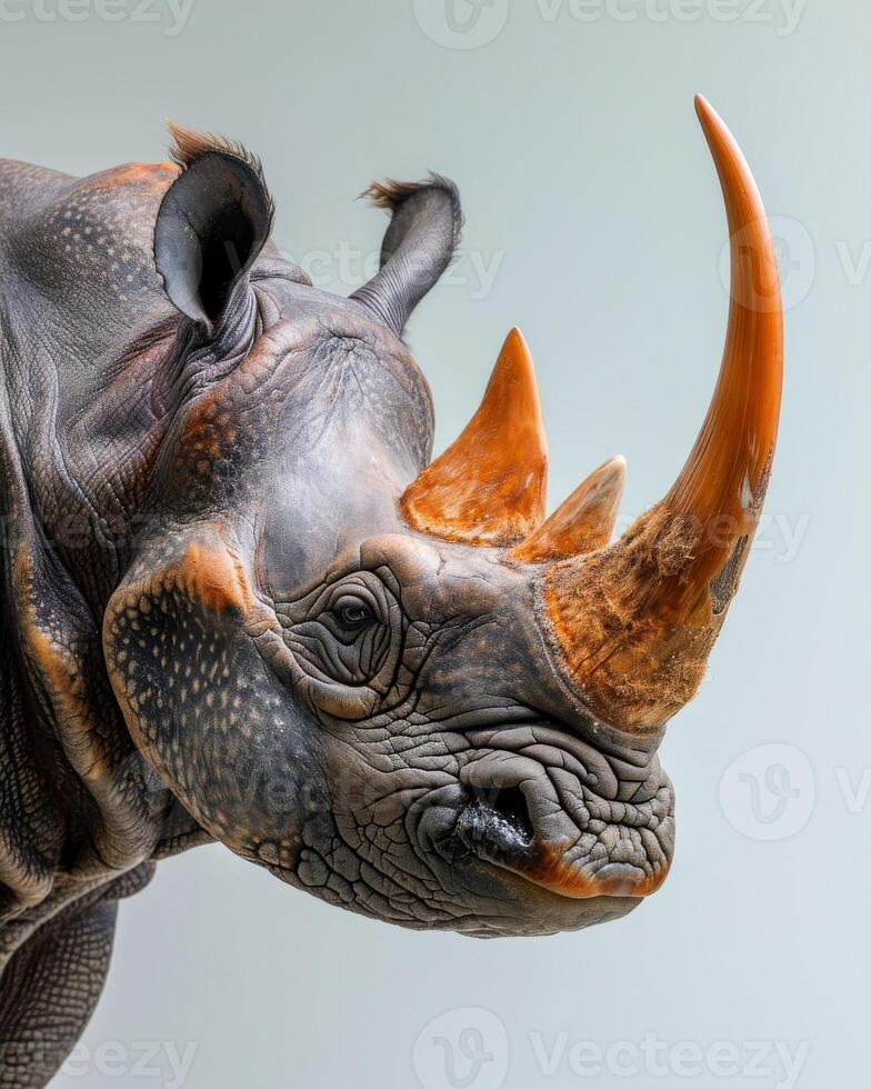 A rhinoceros with a long horn on its head photo