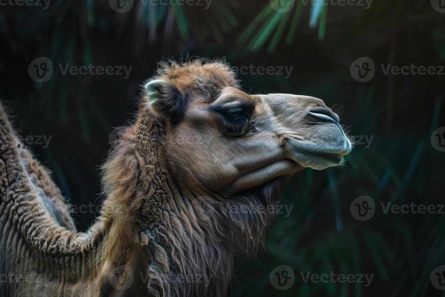 A camel with a long neck and a long face photo
