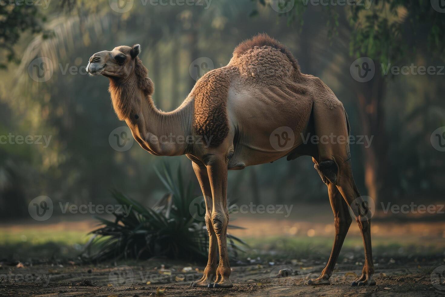 A camel is standing in the dirt photo