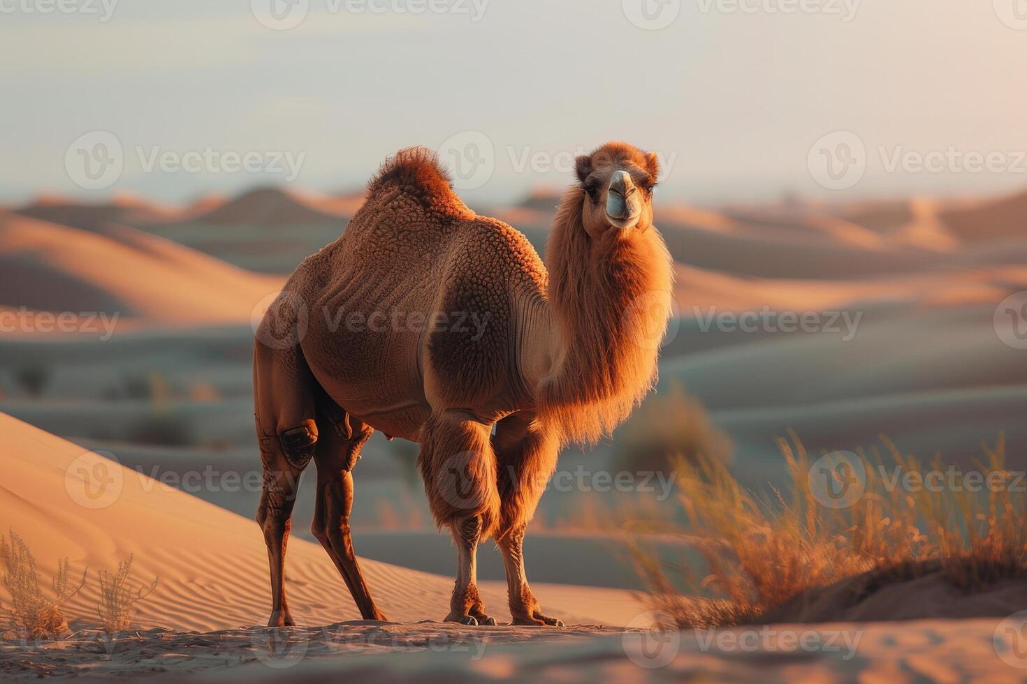 A camel standing in the desert photo