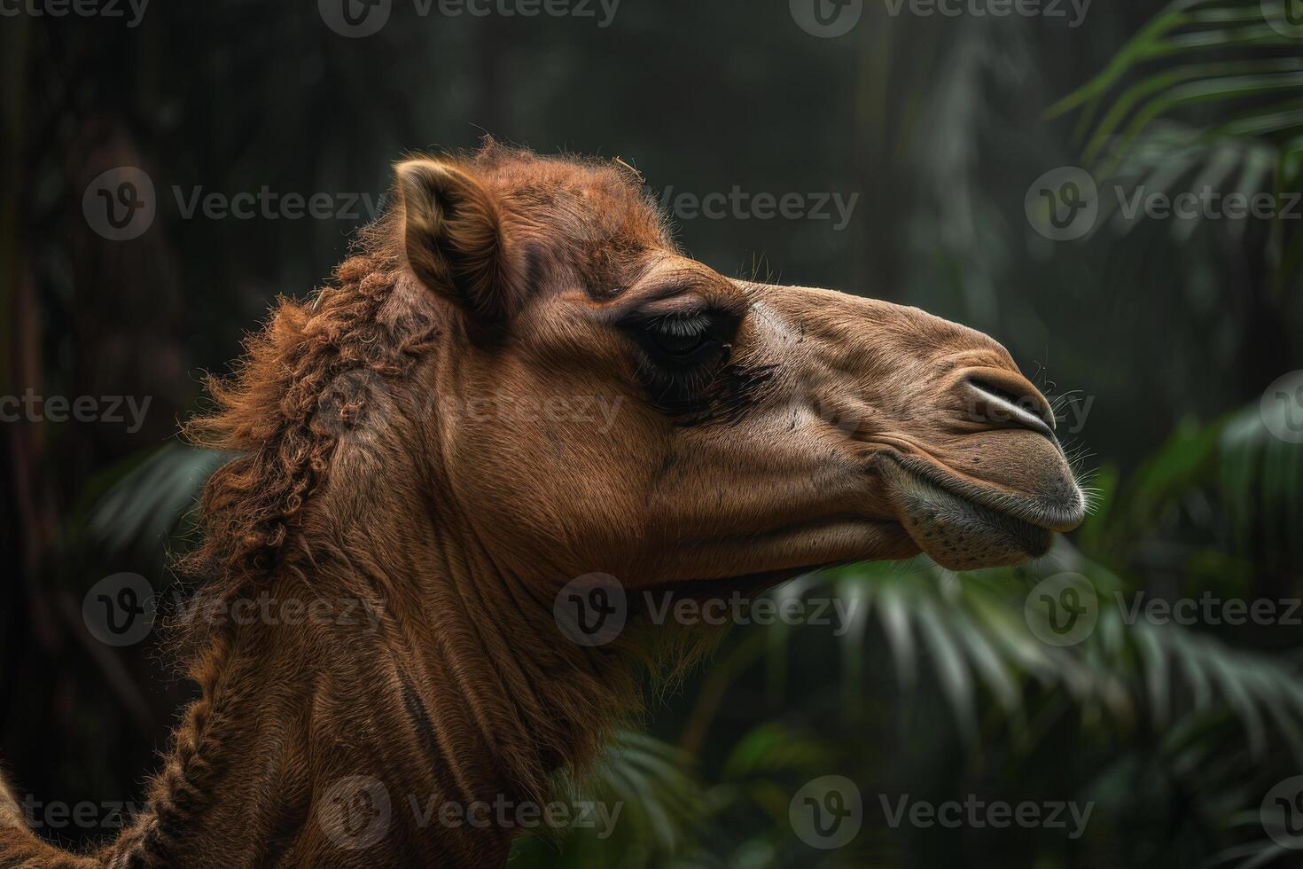 A close up of a camel in the jungle photo