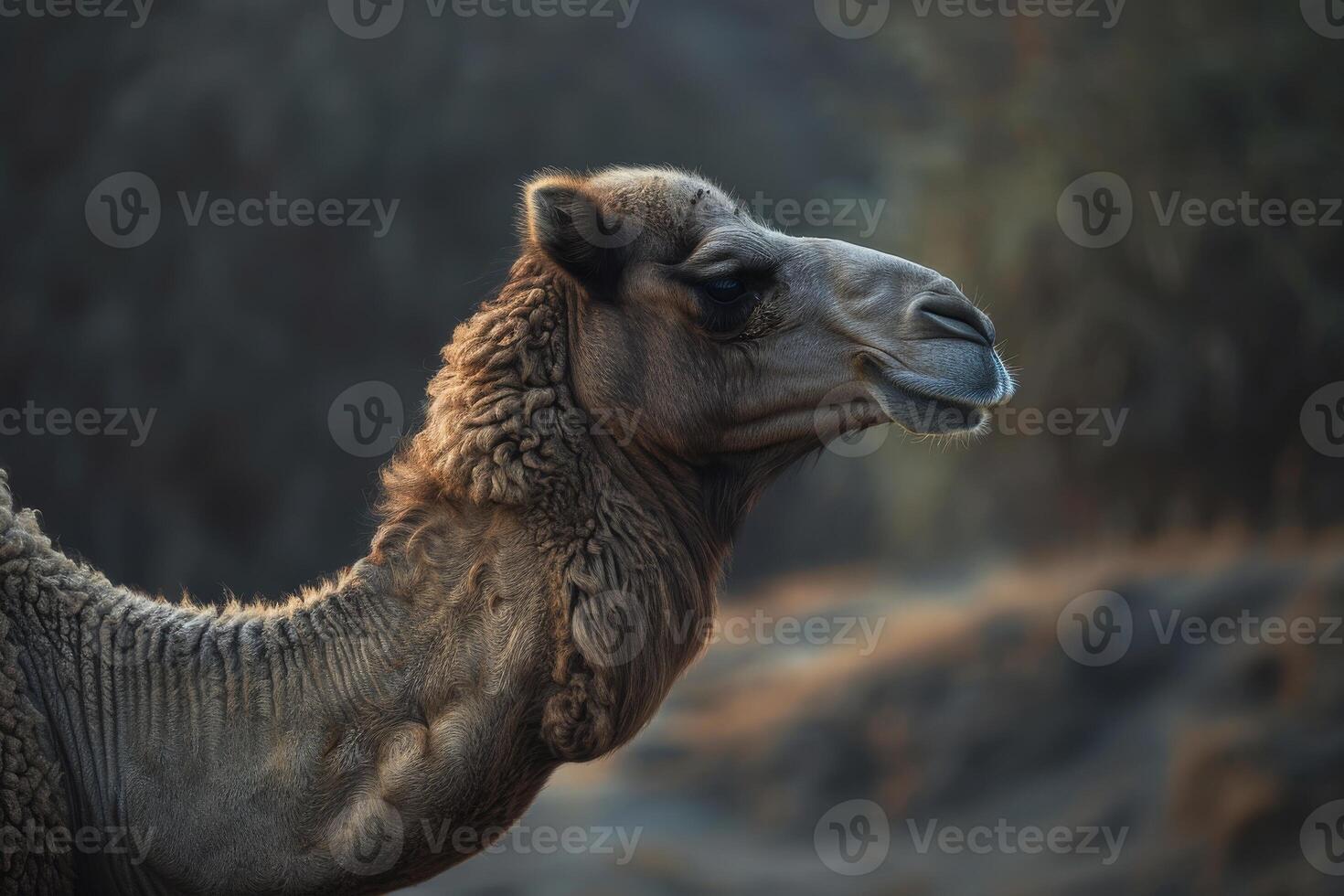 A close up of a camel's head photo