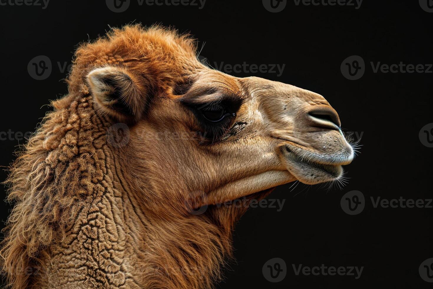 A close up of a camel's head photo