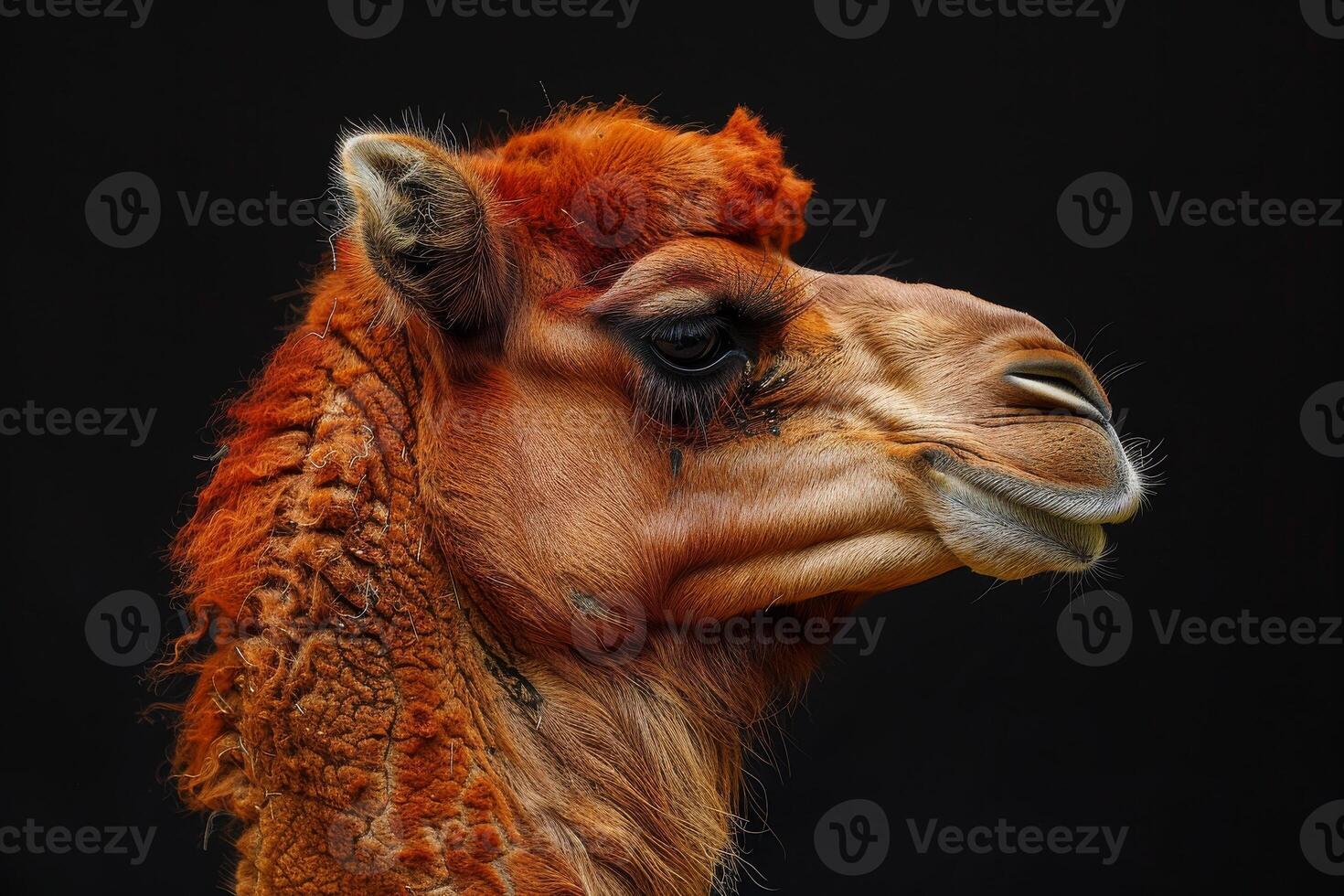 A close up of a camel's head photo