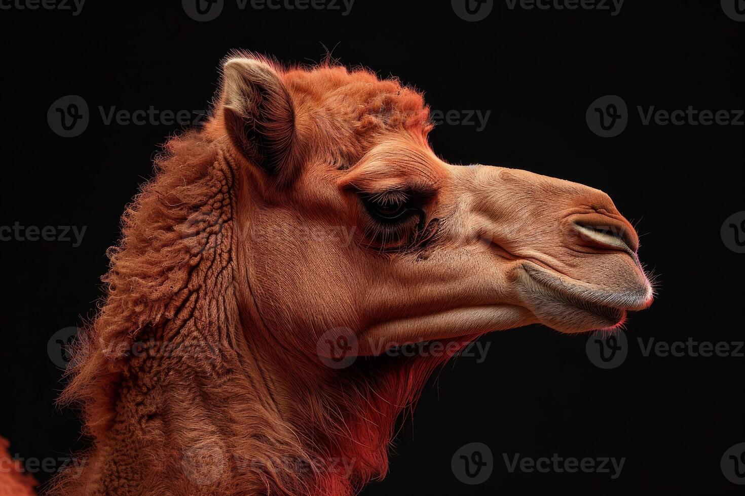 A close up of a camel's head photo