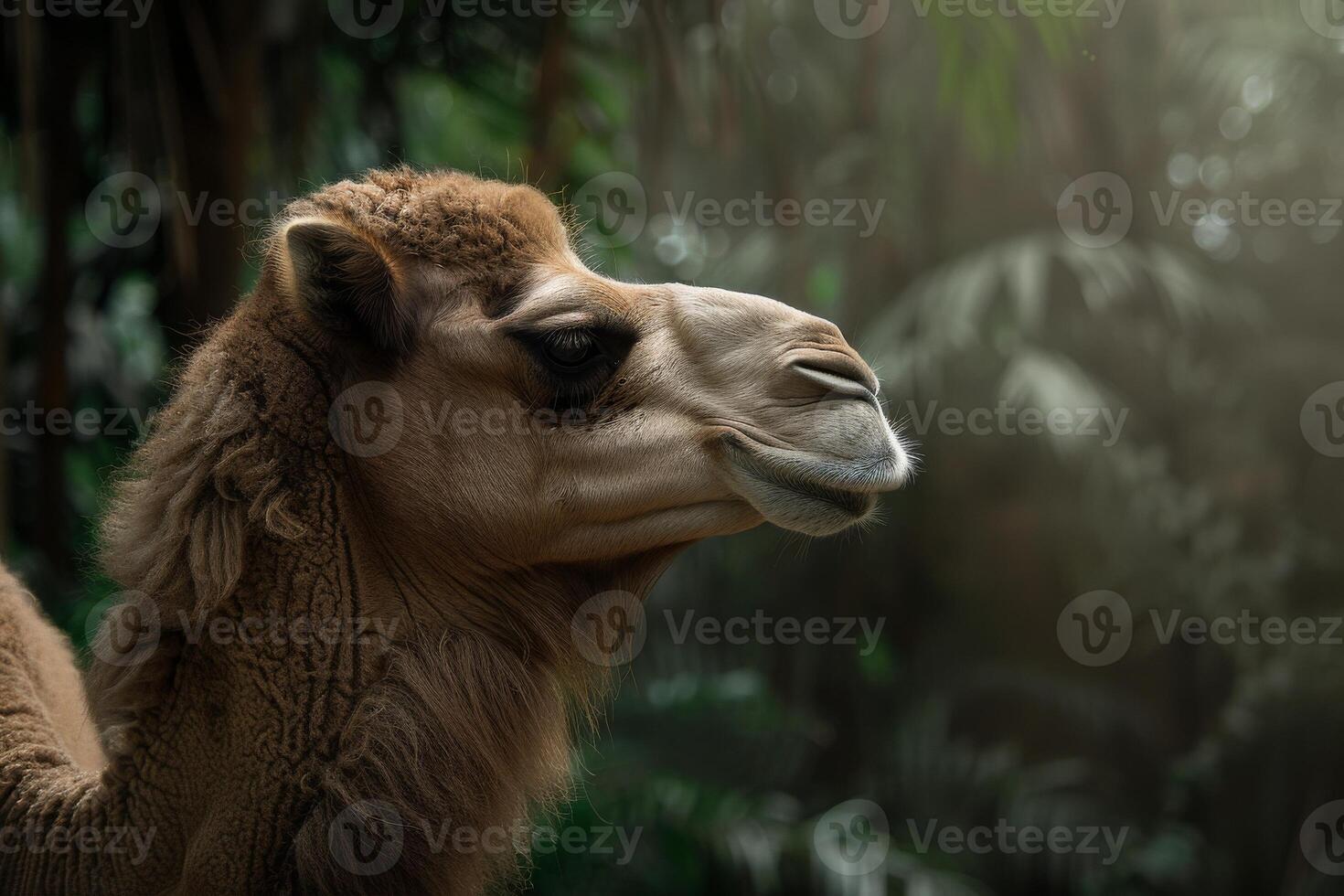 A close up of a camel in the jungle photo