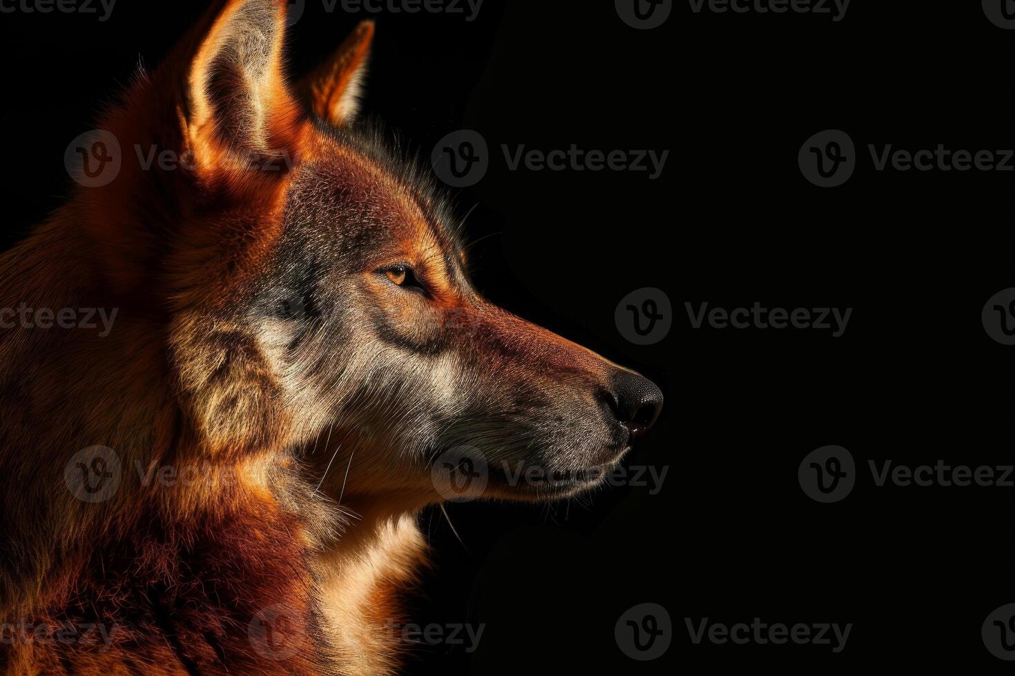 A wolf is looking off to the side photo