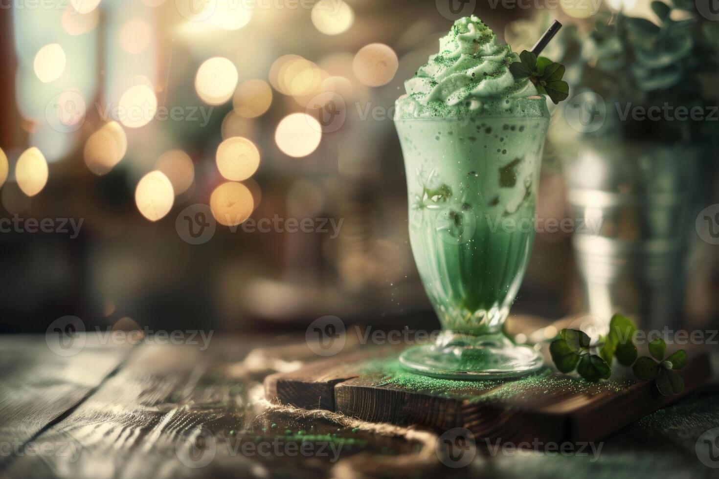 A green milkshake with mint and whipped cream photo
