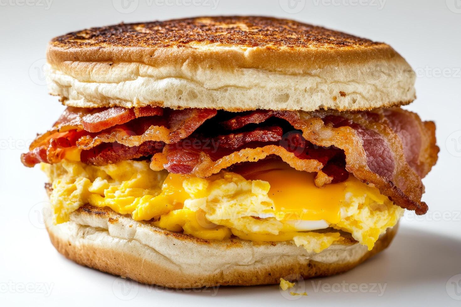 A breakfast sandwich with bacon and eggs photo