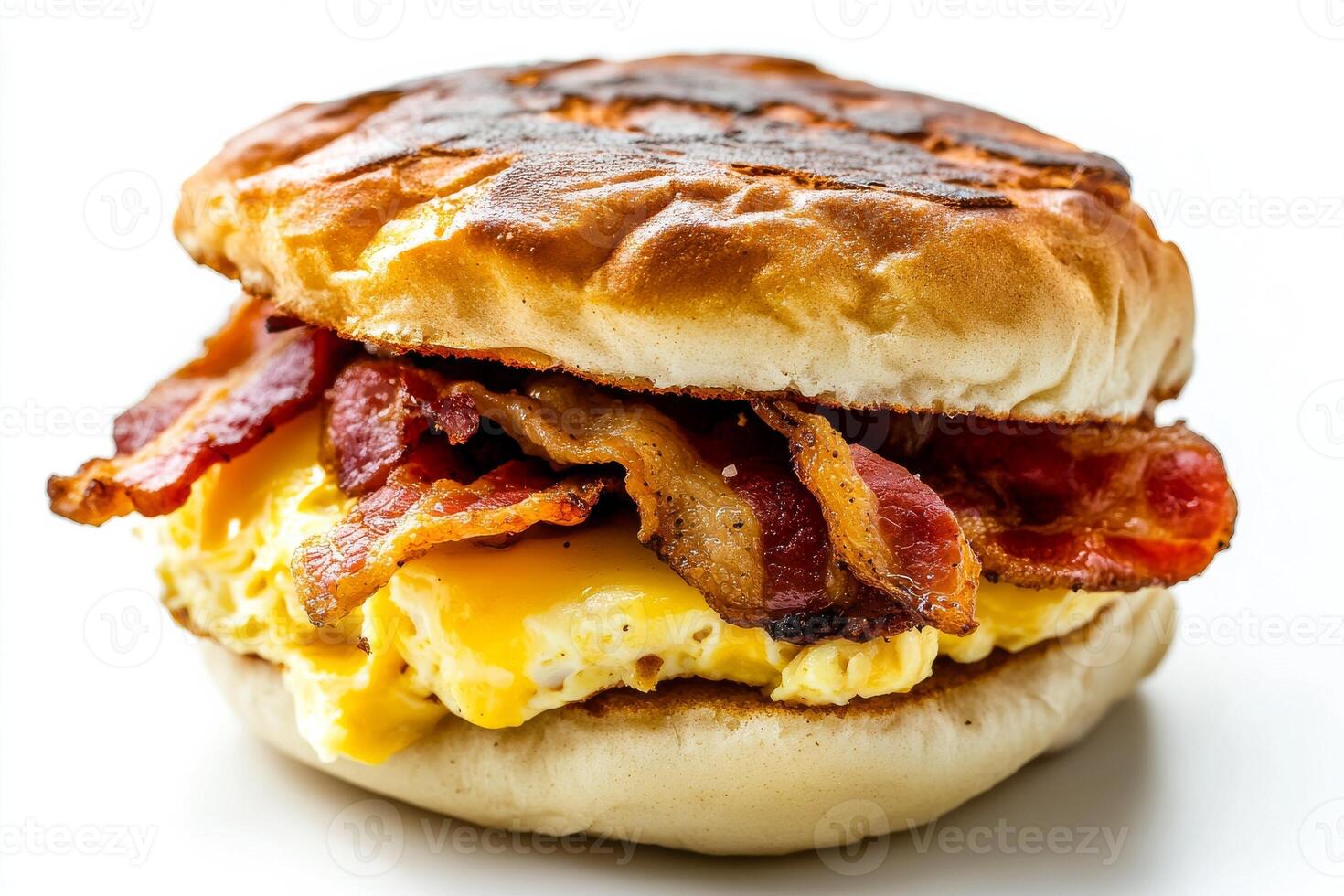 A breakfast sandwich with bacon and eggs photo