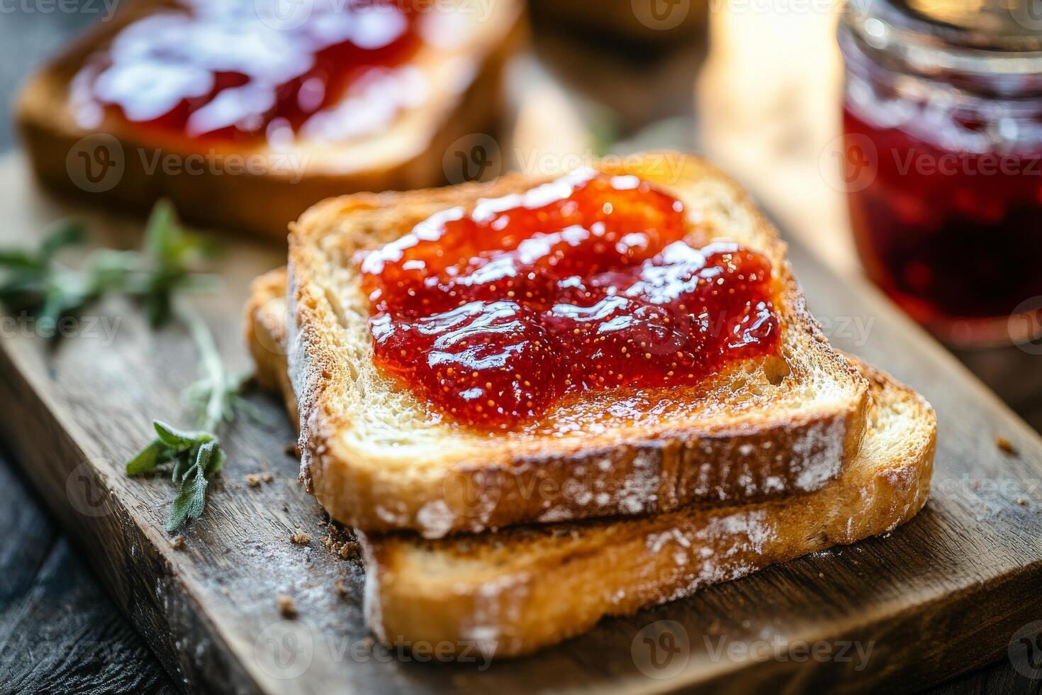 Toast with jam and jam on top photo