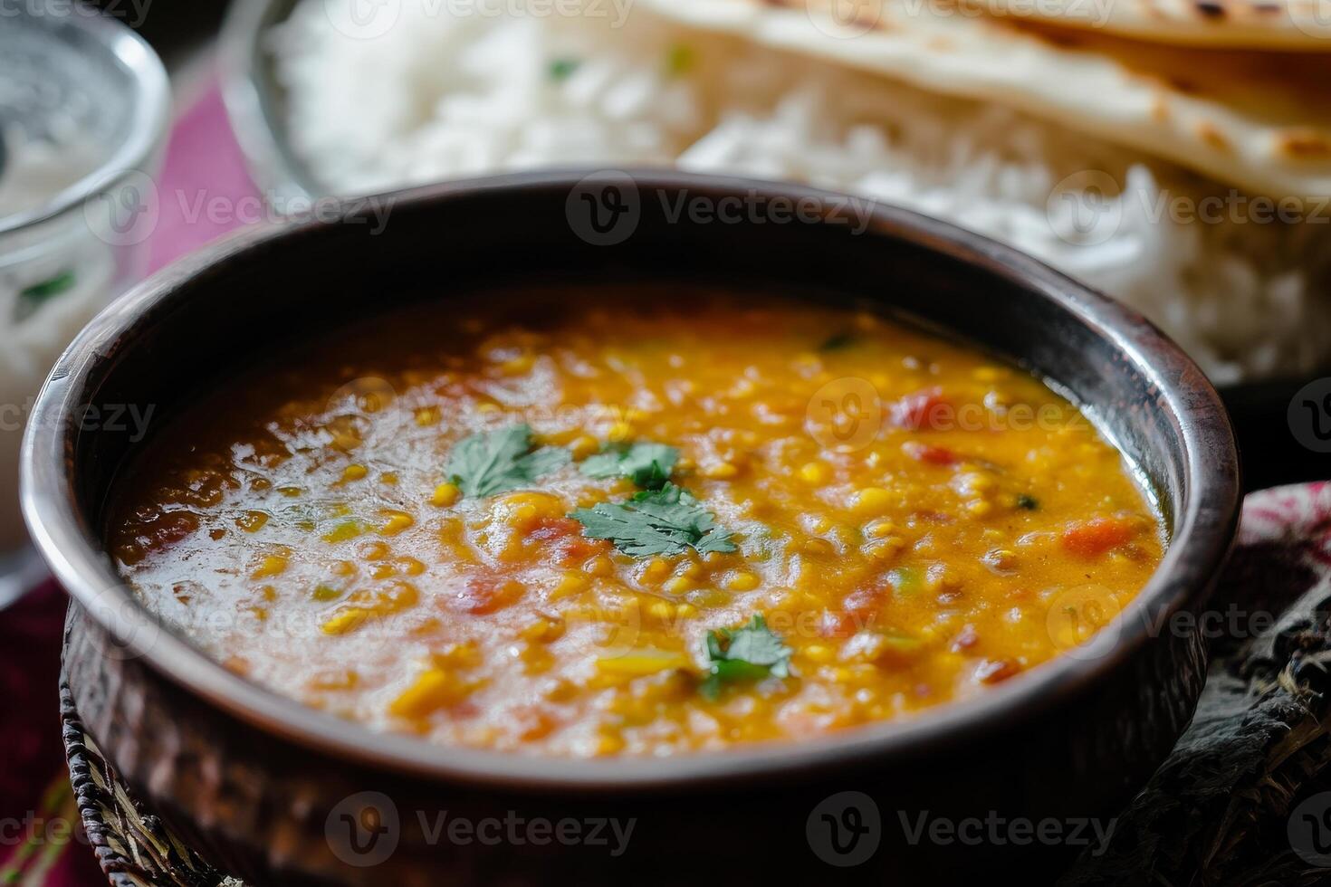 Mixed vegetable dal with rice photo