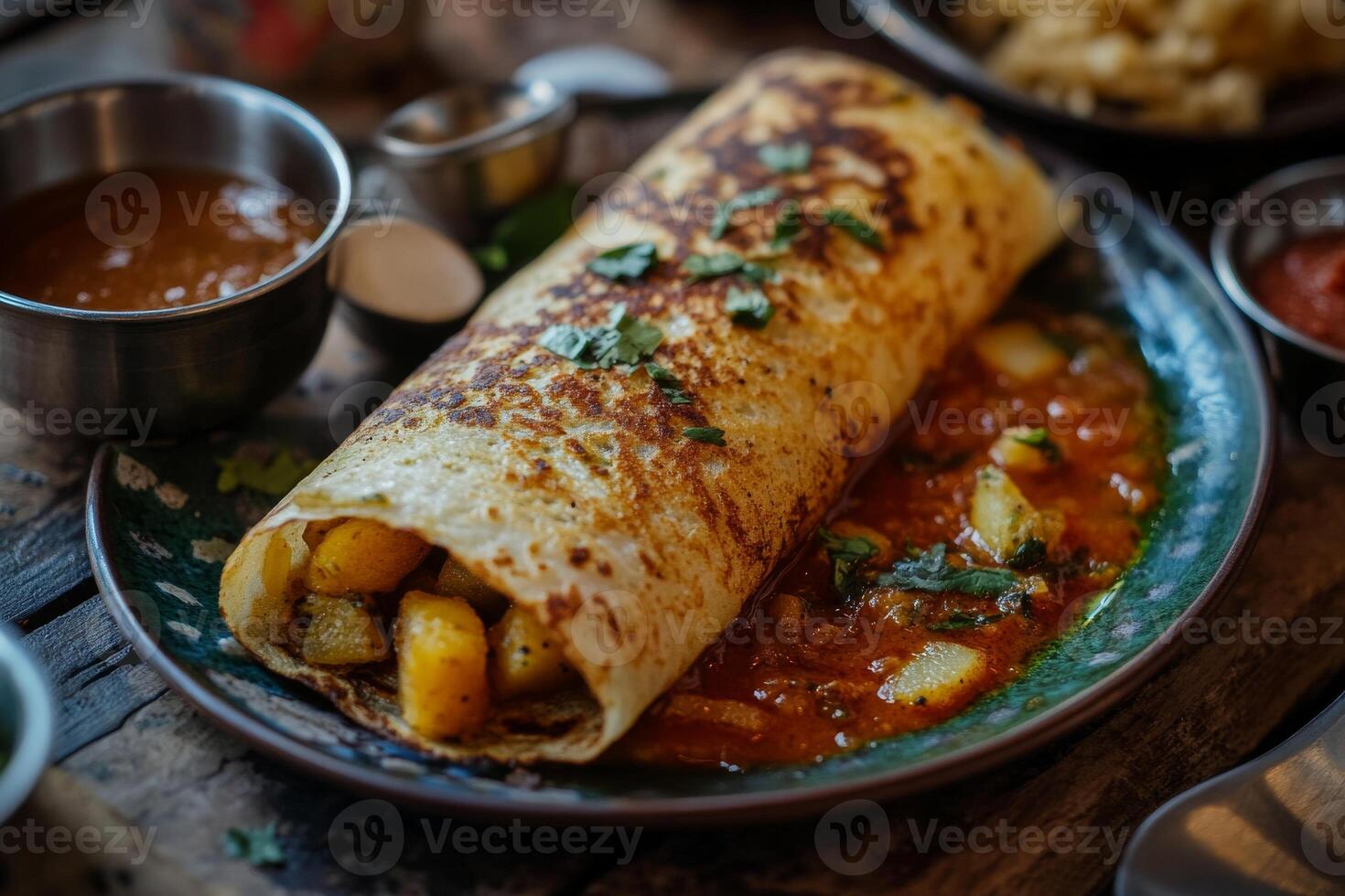 A plate of food on a table photo