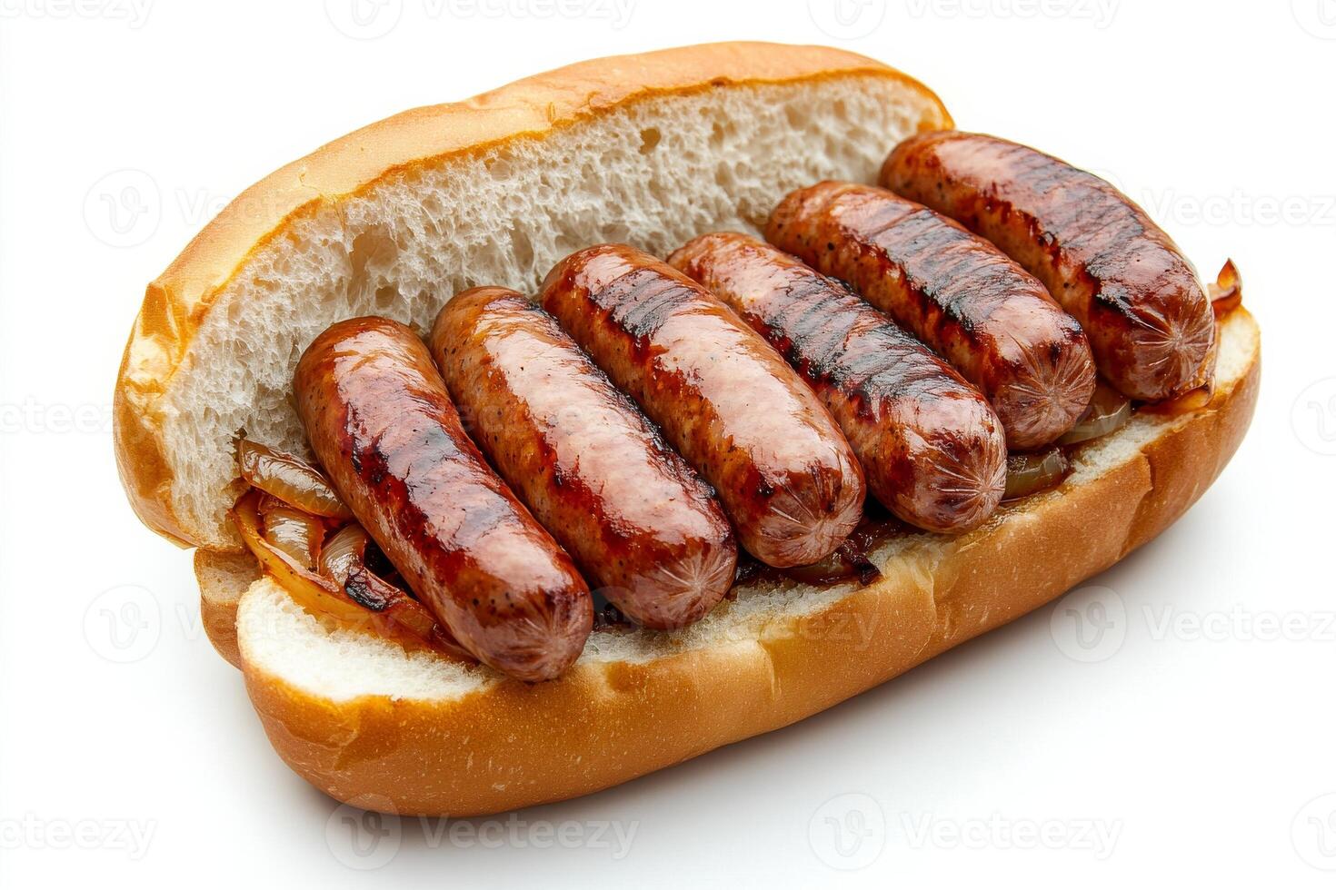 A hot dog with onions and mustard on a bun photo