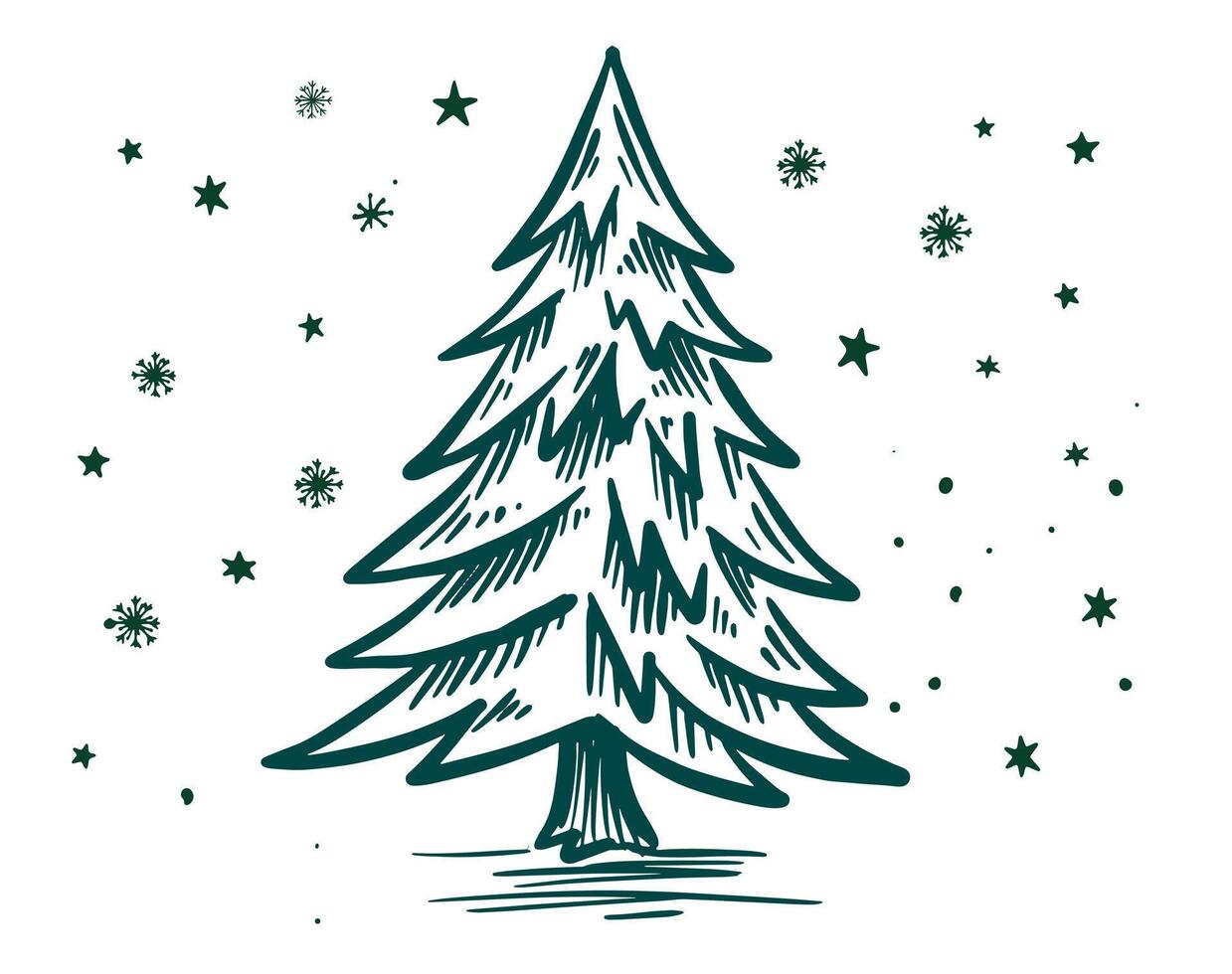 Christmas tree with snow, hand drawn illustration vector