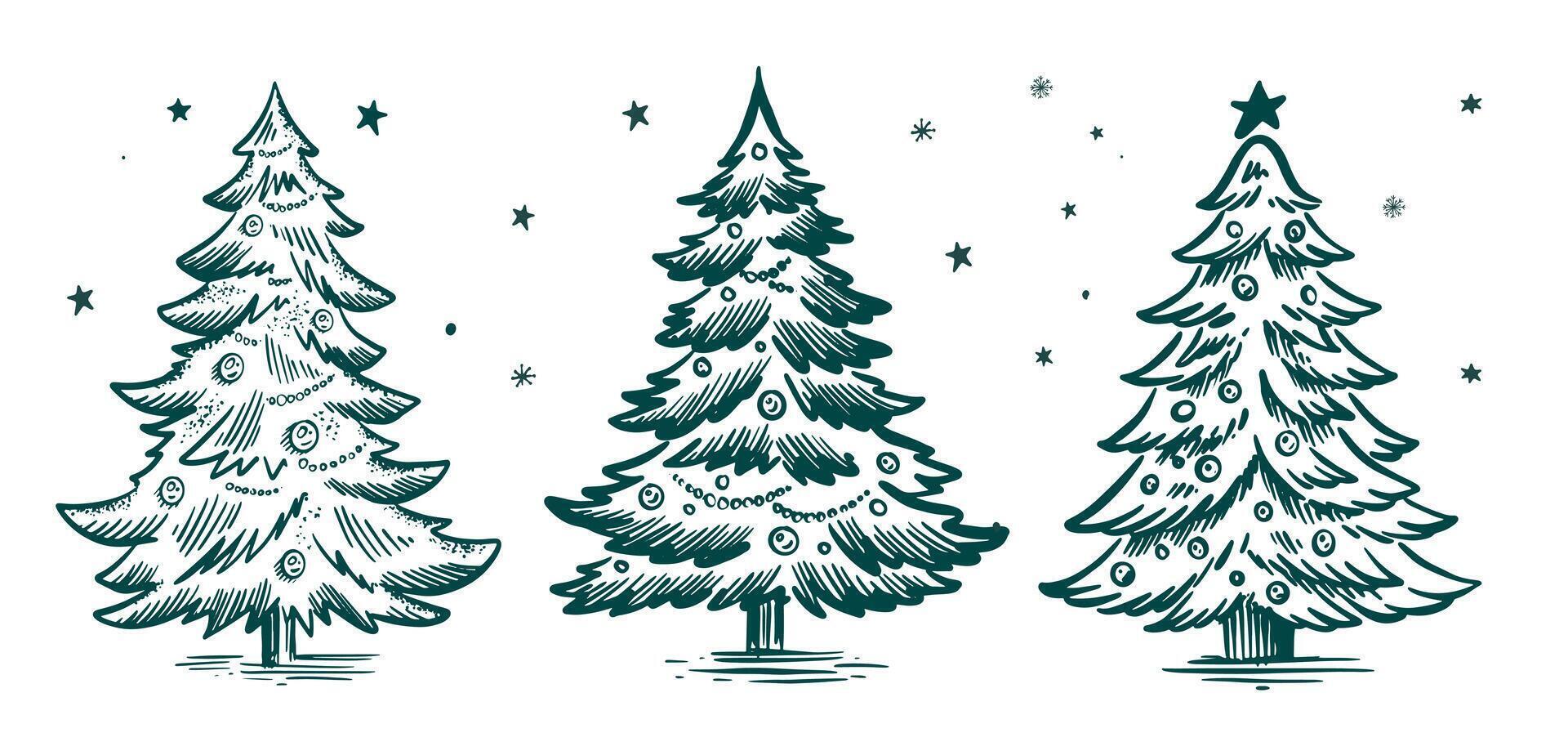 Christmas tree hand drawn illustration vector